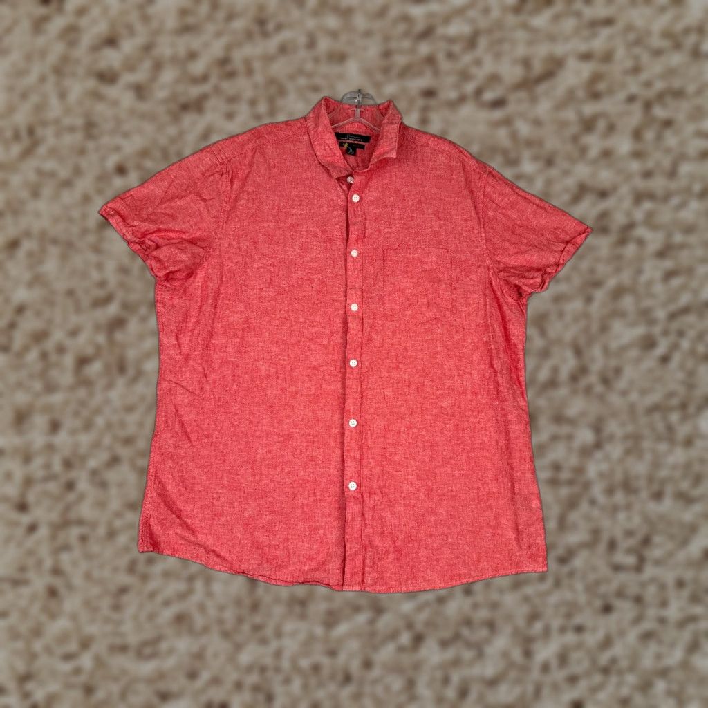Marcs Marc Anthony Shirt Mens XL Pink Button Up Hawaiian Linen Slim Fit Size US XL / EU 56 / 4 - 1 Thumbnail