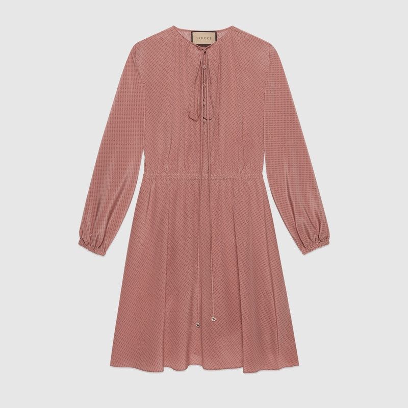 Gucci o1la5ras0526 Micro G Print Silk Dress in Pink Size XS / US 0-2 / IT 36-38 - 1 Thumbnail