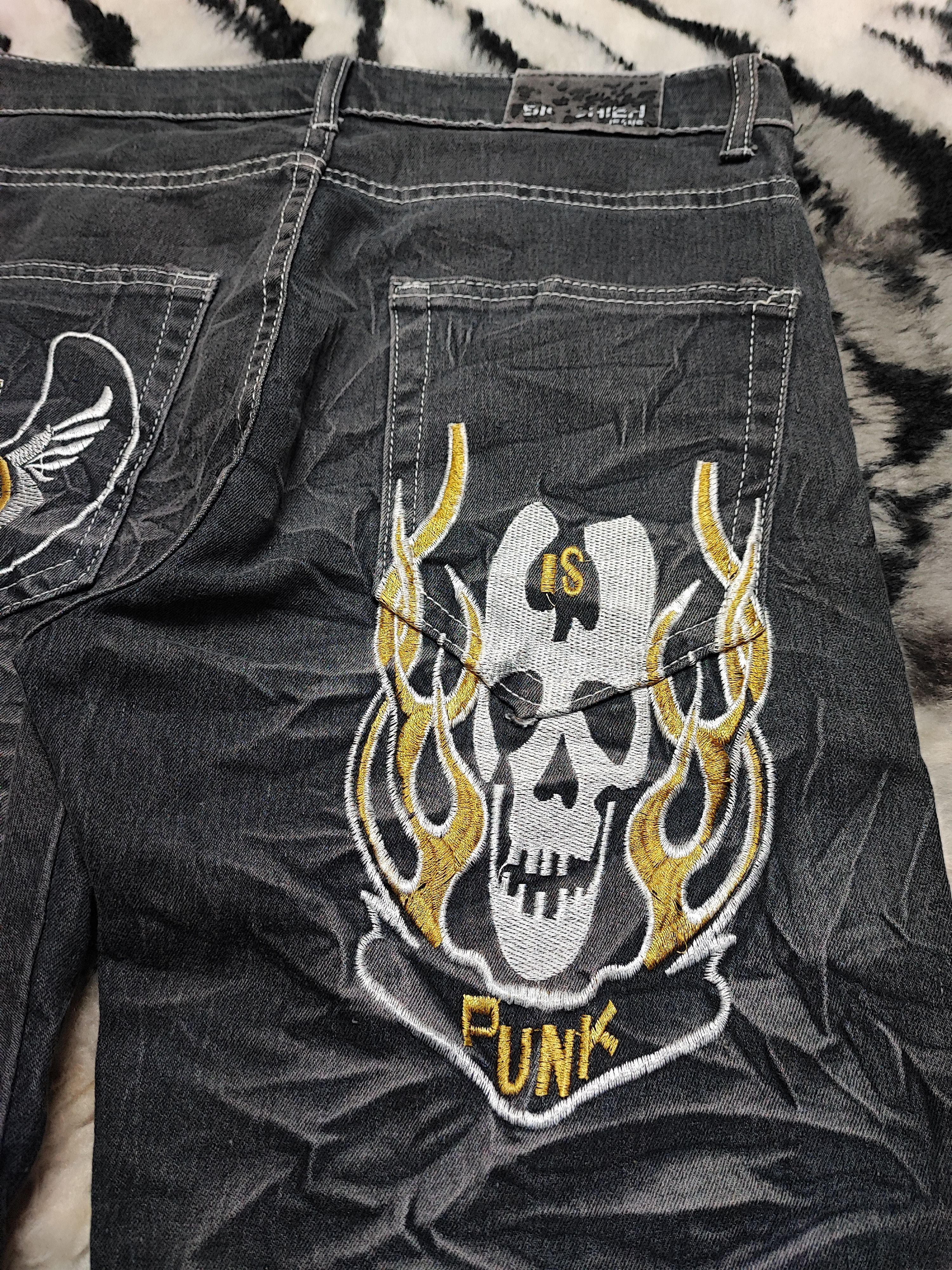 Affliction × Japanese Brand Skull Punk Embroidered Denim Jeans Size US 30 / EU 46 - 10 Thumbnail
