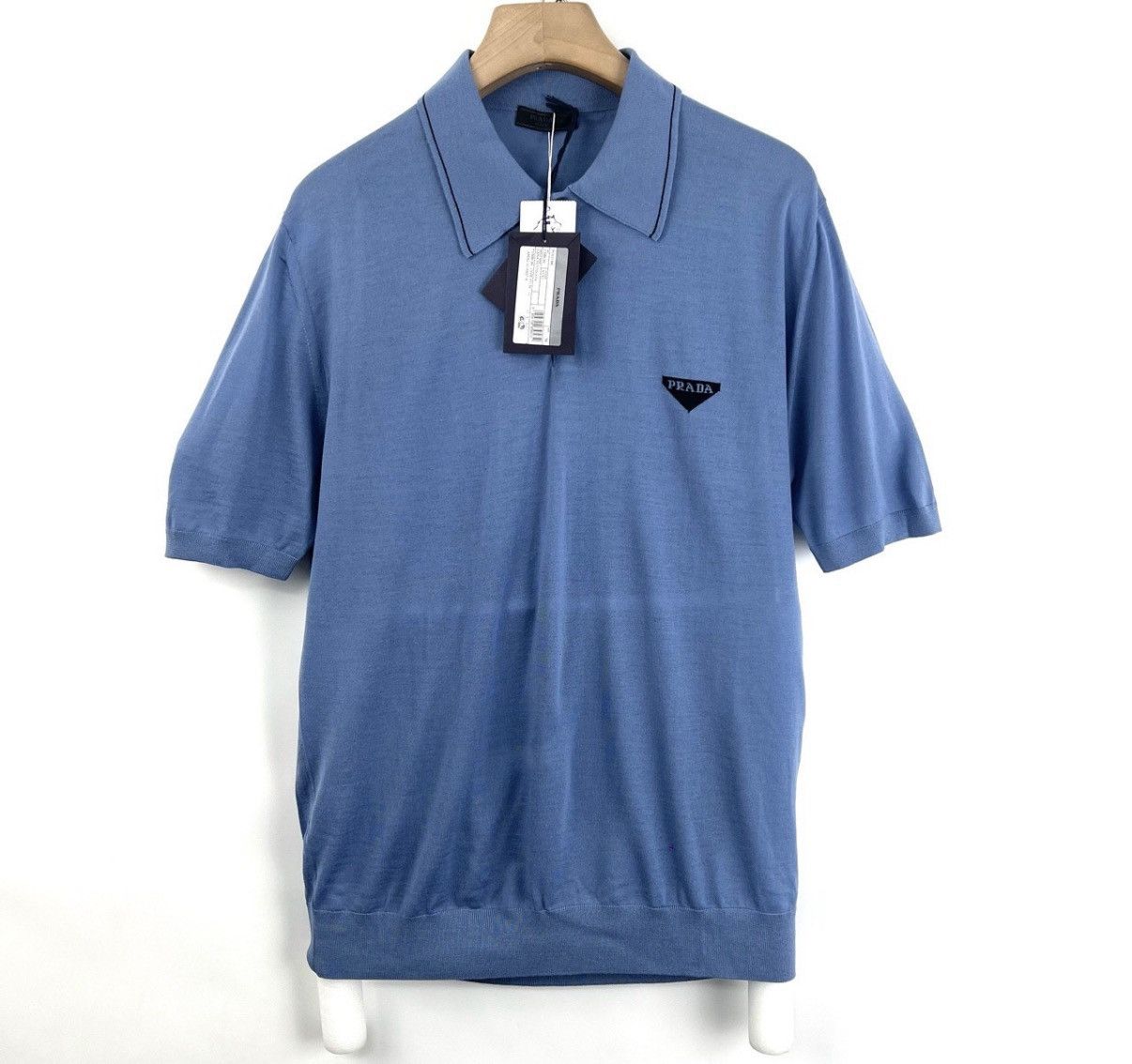 Prada Prada/Blue Polo Knit Short Sleeve with Triangle Logo K12 Size US L / EU 52-54 / 3 - 1 Thumbnail