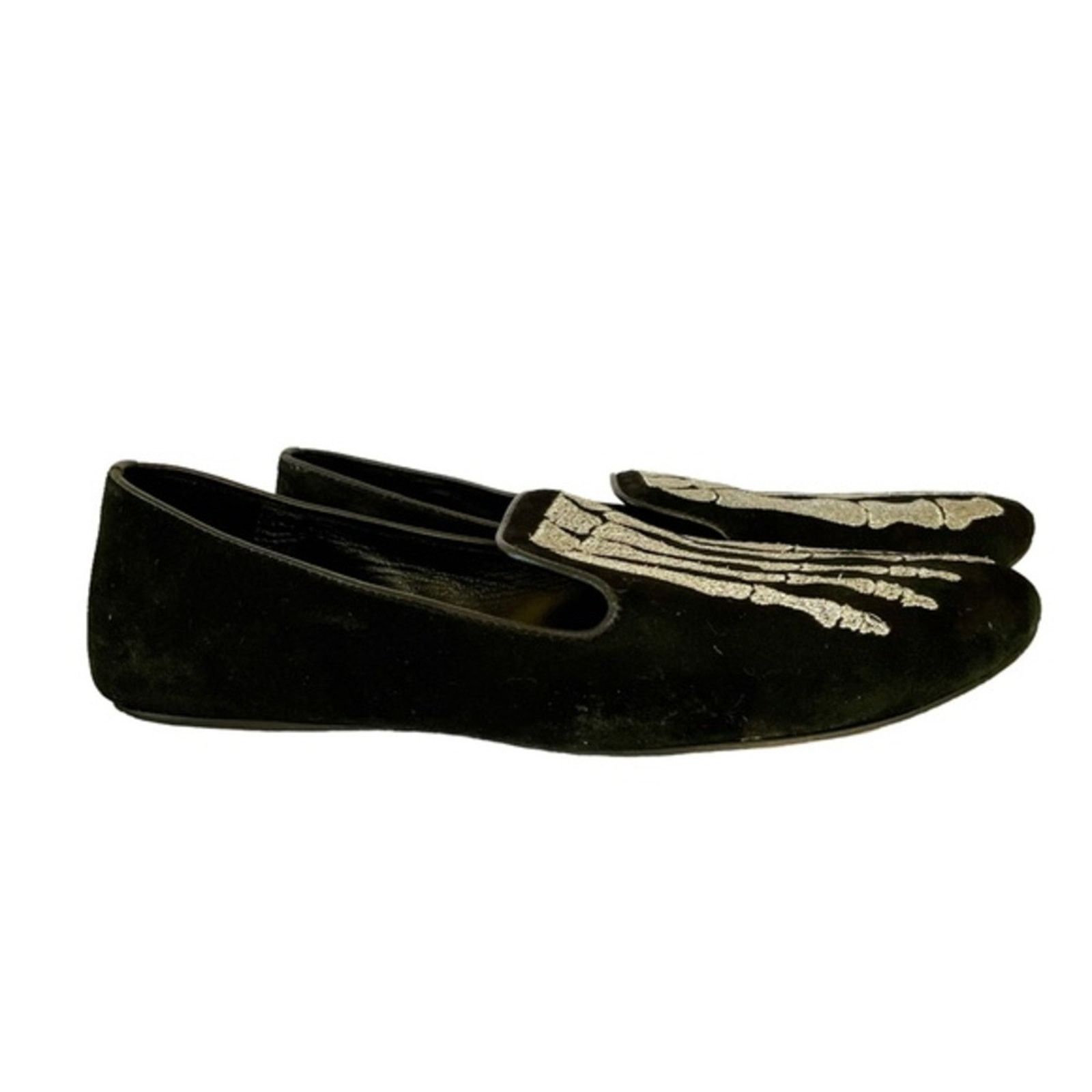 Other Mara & Mine Jem Skull Slippers Silver Skeleton Suede Flats Size US 5 / IT 35 - 13 Thumbnail