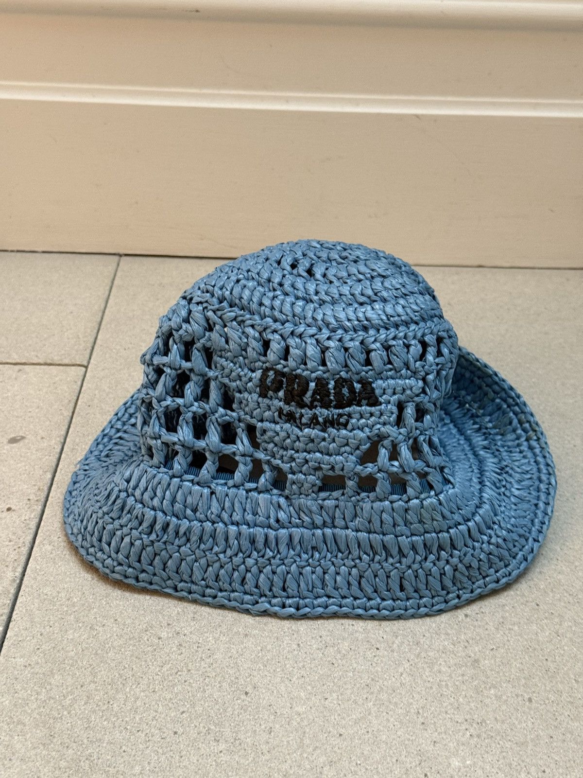 Prada Prada Blue Woven Bucket Hat Size ONE SIZE - 1 Thumbnail