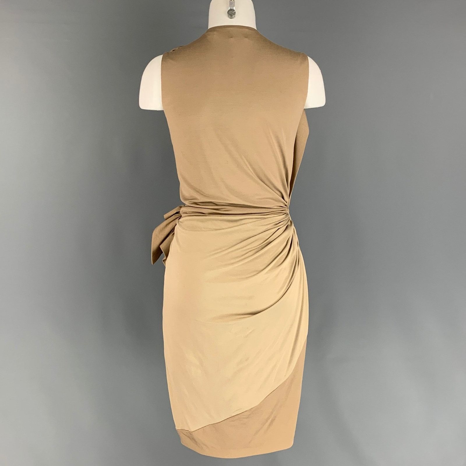 Burberry BURBERRY Size 6 Khaki Stretch Silk Sleeveless Sheath Dress Size M / US 6-8 / IT 42-44 - 3 Thumbnail