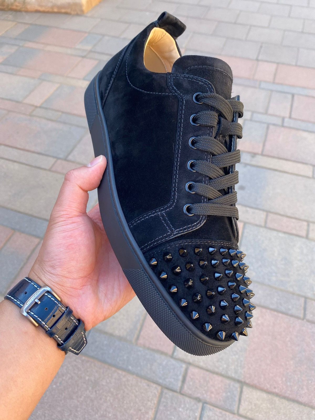 Christian Louboutin oc11z0625 Louis Junior Spikes Flat in Black Size US 11.5 / EU 44-45 - 5 Thumbnail