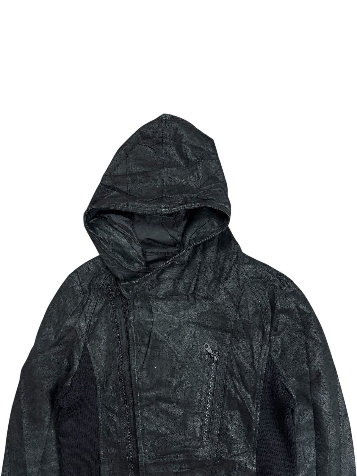 Ekam 2000s Wild Party - Asymetrical Zip Hooded Leather Jacket Size US M / EU 48-50 / 2 - 7 Thumbnail