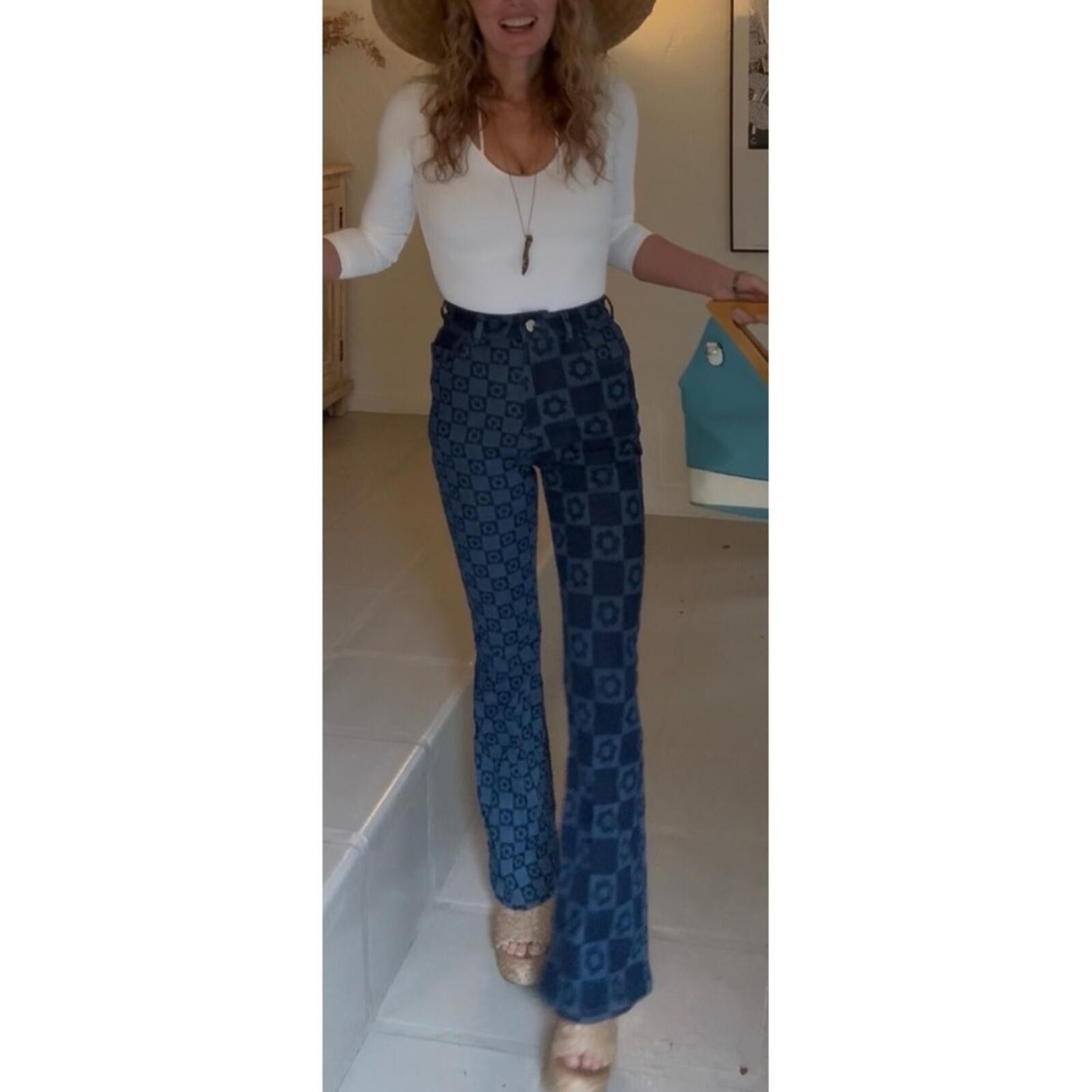 Jaded London NWT Jaded London Retro Jeans Checkered Floral Flare 25 Size 25" / US 0 / IT 36 - 1 Thumbnail