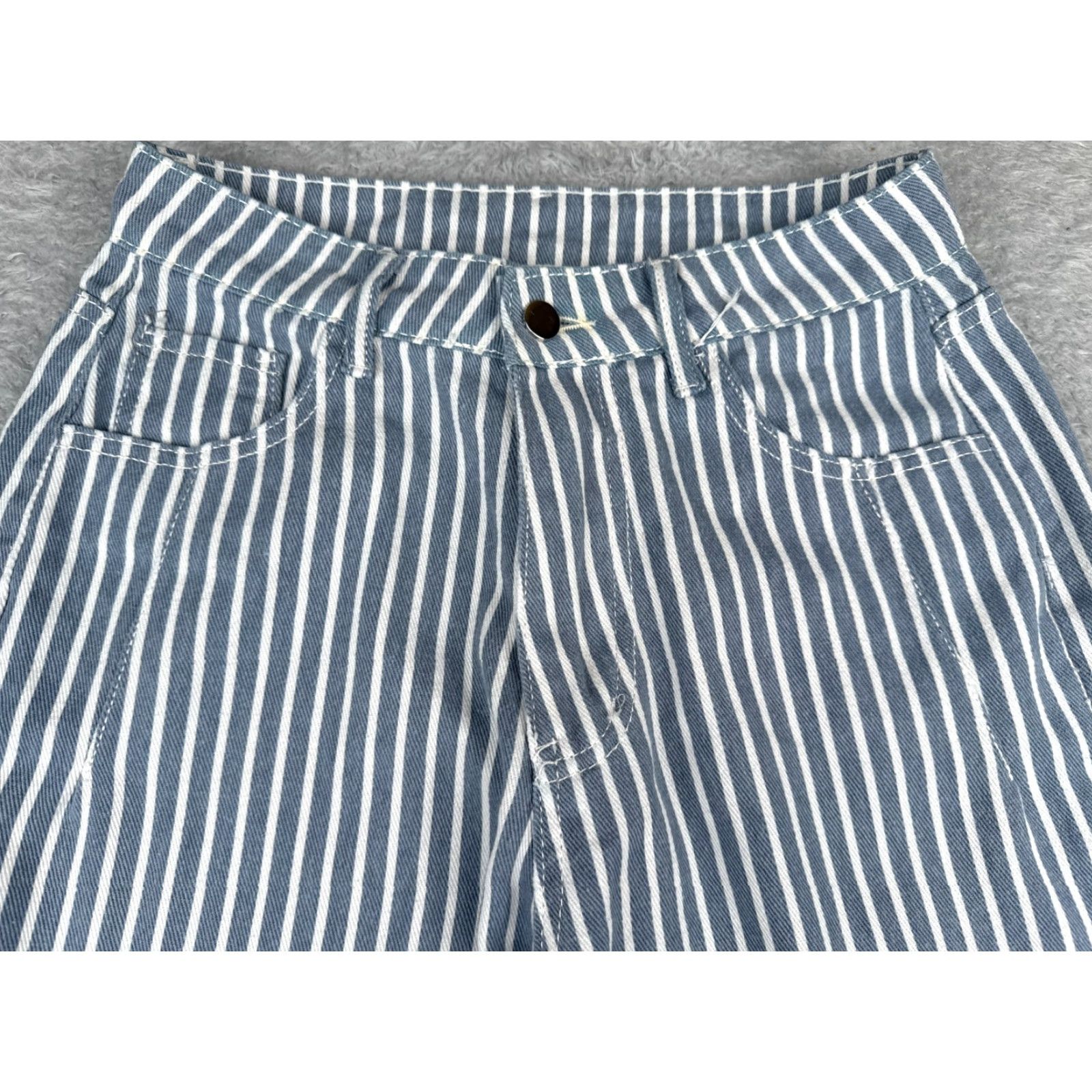 Vintage Jeans Women 26 Blue White Vertical Stripe Denim Wide Leg High Rise Cotton 26x29 Size 26" / US 2 / IT 38 - 4 Thumbnail