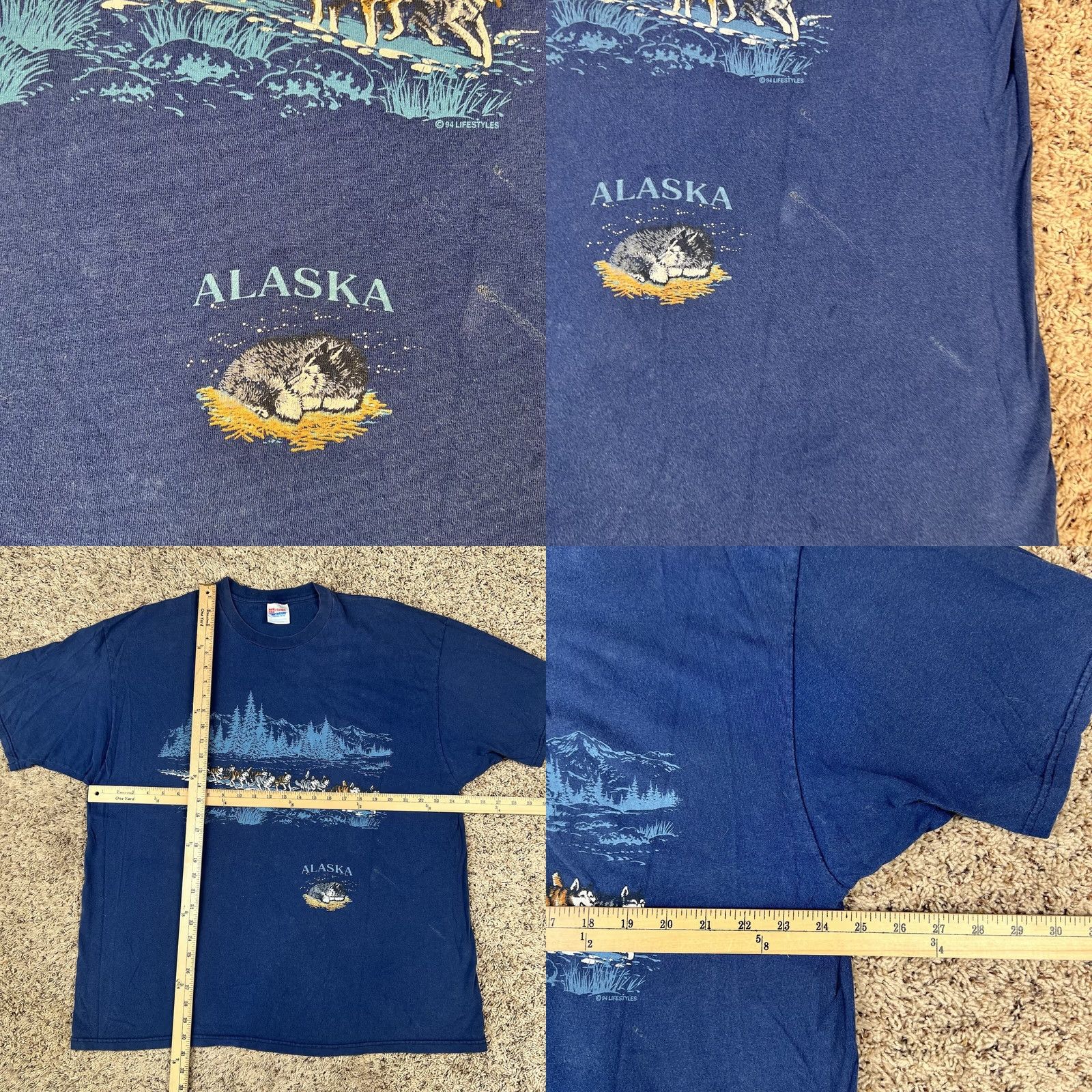 Hanes VINTAGE Hanes 2XL Graphic Tee Shirt Husky Sledding Alaska 90s Winter Dogs Blue Mens/Womens Size US XXL / EU 58 / 5 - 8 Thumbnail