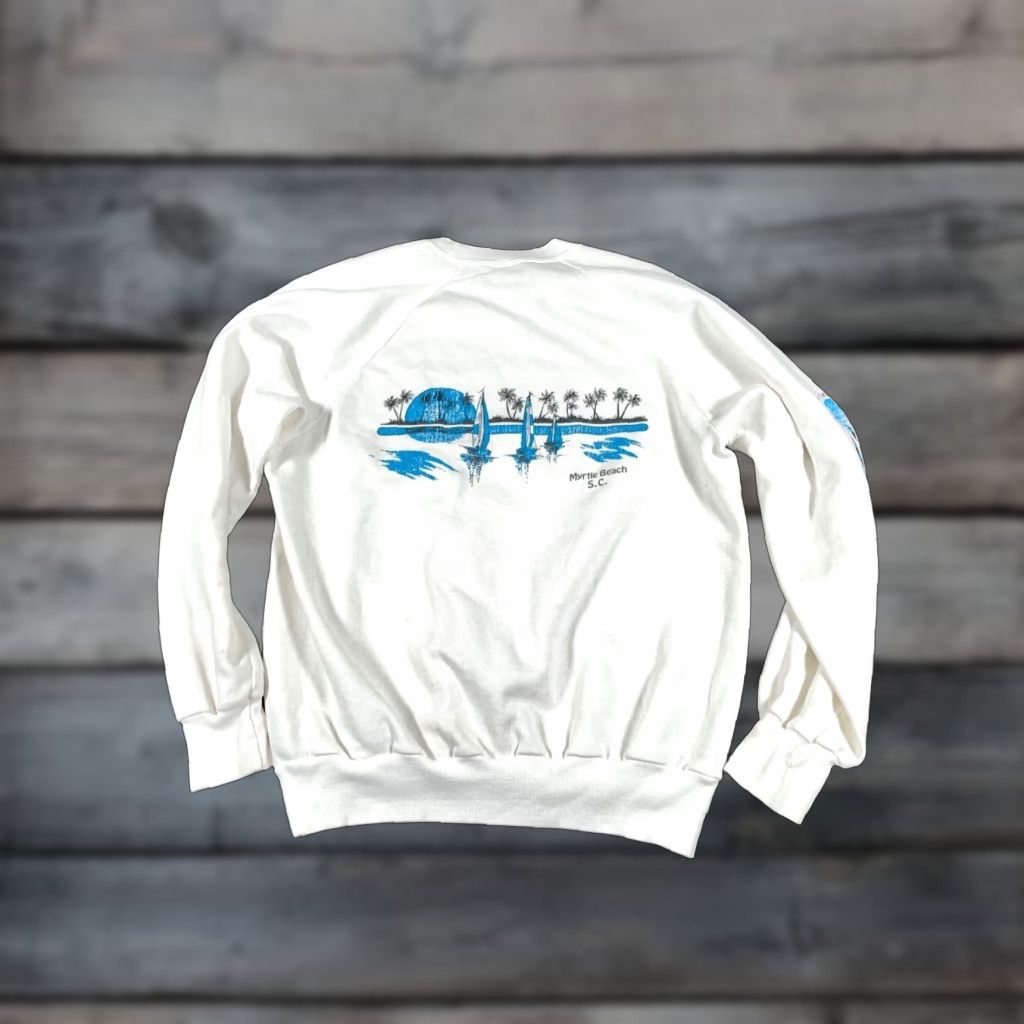 Anvil VINTAGE Anvil Sweatshirt Shirt Men L White Myrtle Beach Sailboat Graphic 80s USA Size US L / EU 52-54 / 3 - 1 Thumbnail