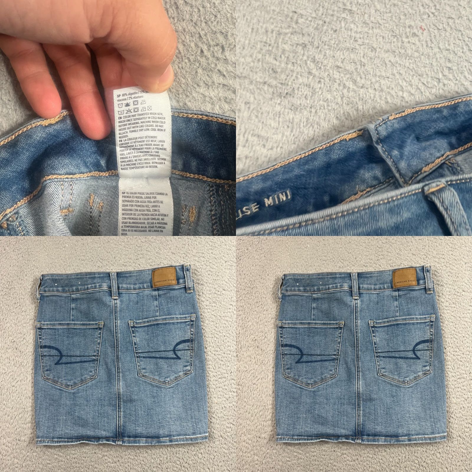 Vintage American Eagle Jean Skirt Womens 0 Blue High Rise Mini Casual Stretch Denim Size 25" / US 0 / IT 36 - 8 Thumbnail
