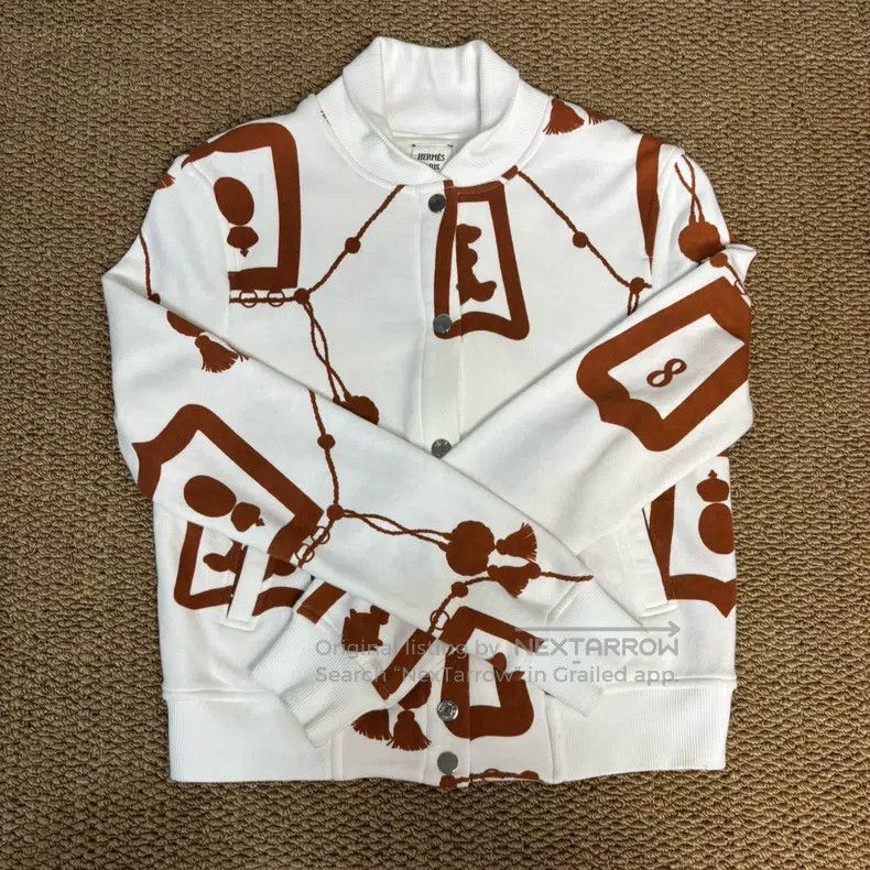 Hermes Hermes Patterned Printed Tweed Pilot Jacket, White Size XXS / US 00 / IT 34 - 1 Thumbnail