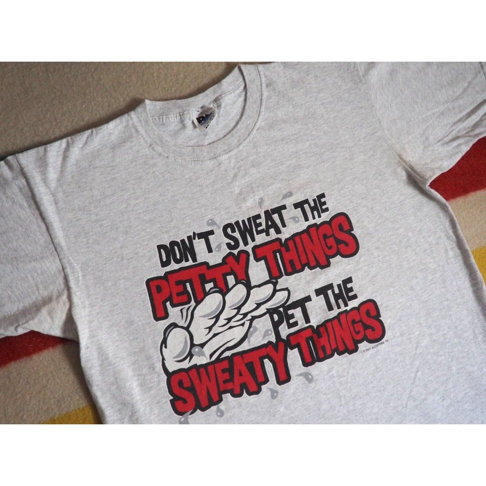 Vintage VTG 90s Dont Sweat Petty Text Joke Humor Heather Gray Tee T-Shirt Mens XL Graphic Tee Cotton Short Sleeve Men 1990s - Size US XL / EU 56 / 4 - 2 Thumbnail