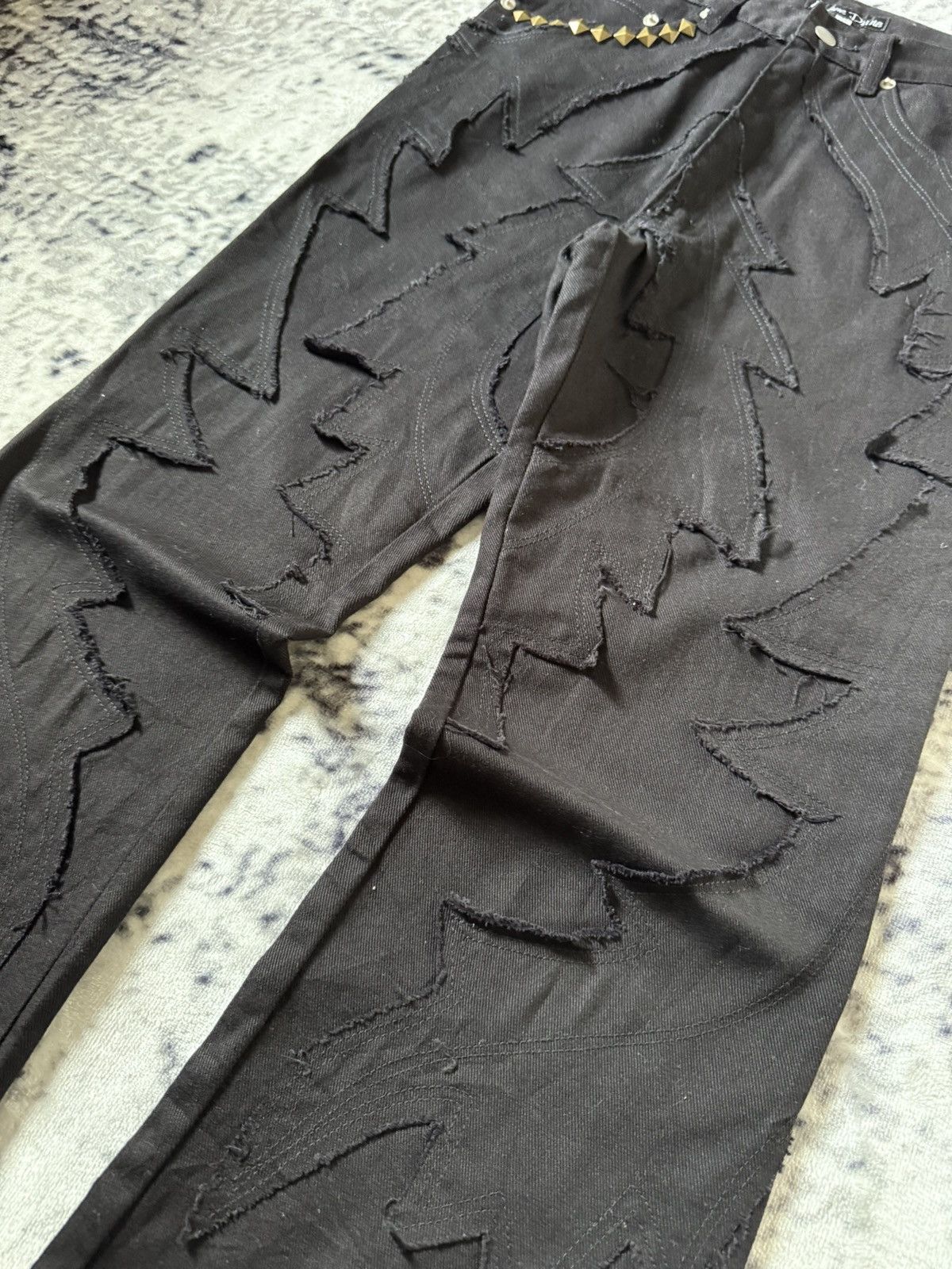 Japanese Brand Amore Pure Jagged Fractured Lightning Studded Flared Jeans Size US 27 - 6 Thumbnail