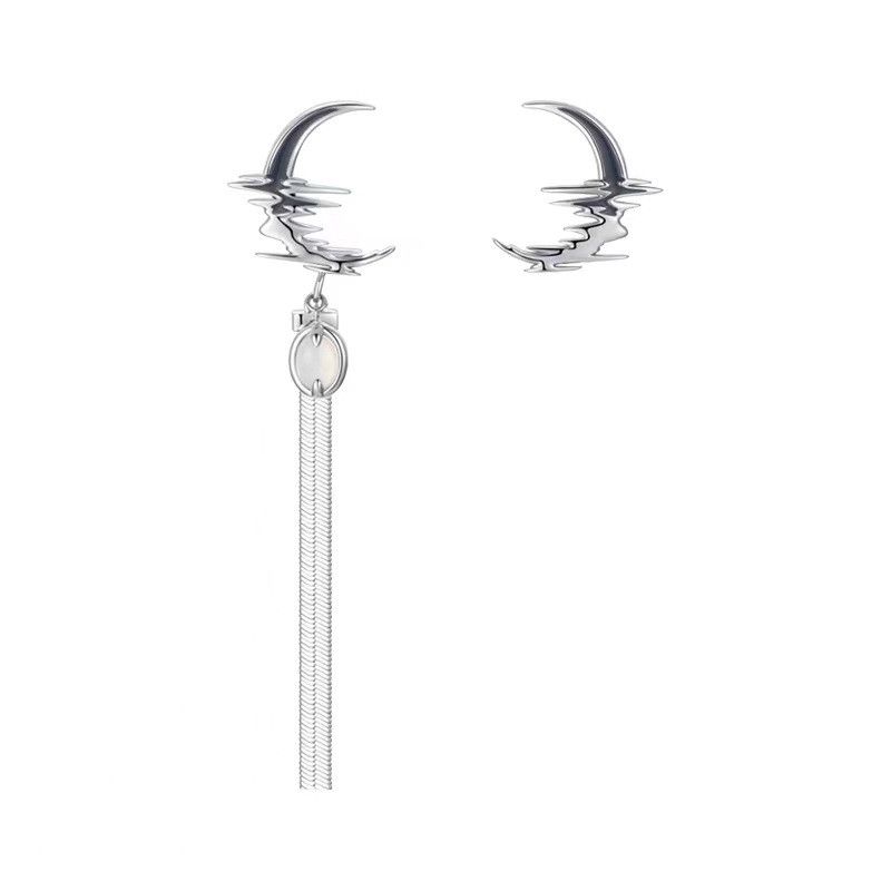Jewelry Moon Retro Earrings One Pairs Chrome Jewelry Size ONE SIZE - 5 Thumbnail