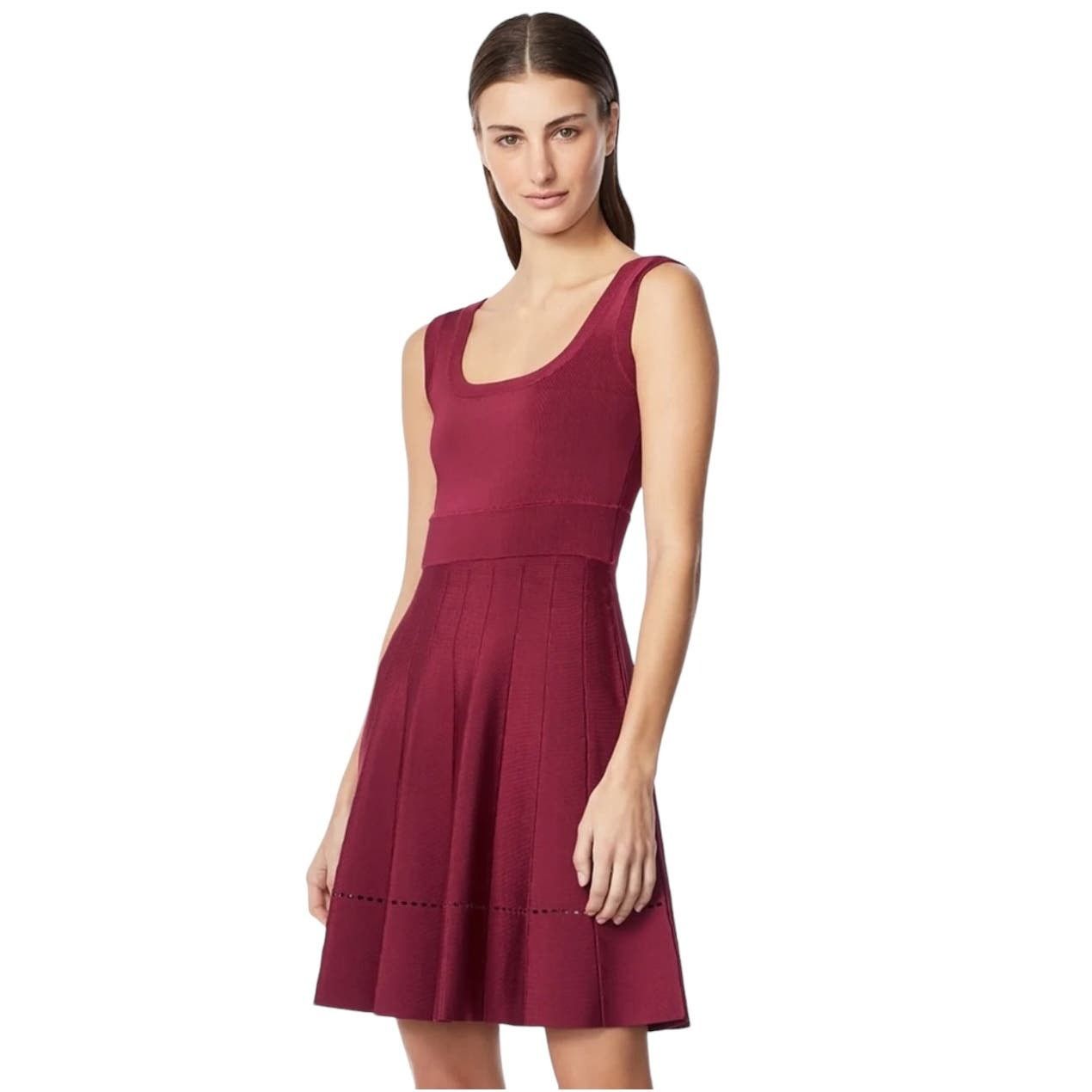 Herve Leger Paris Pleated Ponte Burgundy Mini Dress Size L