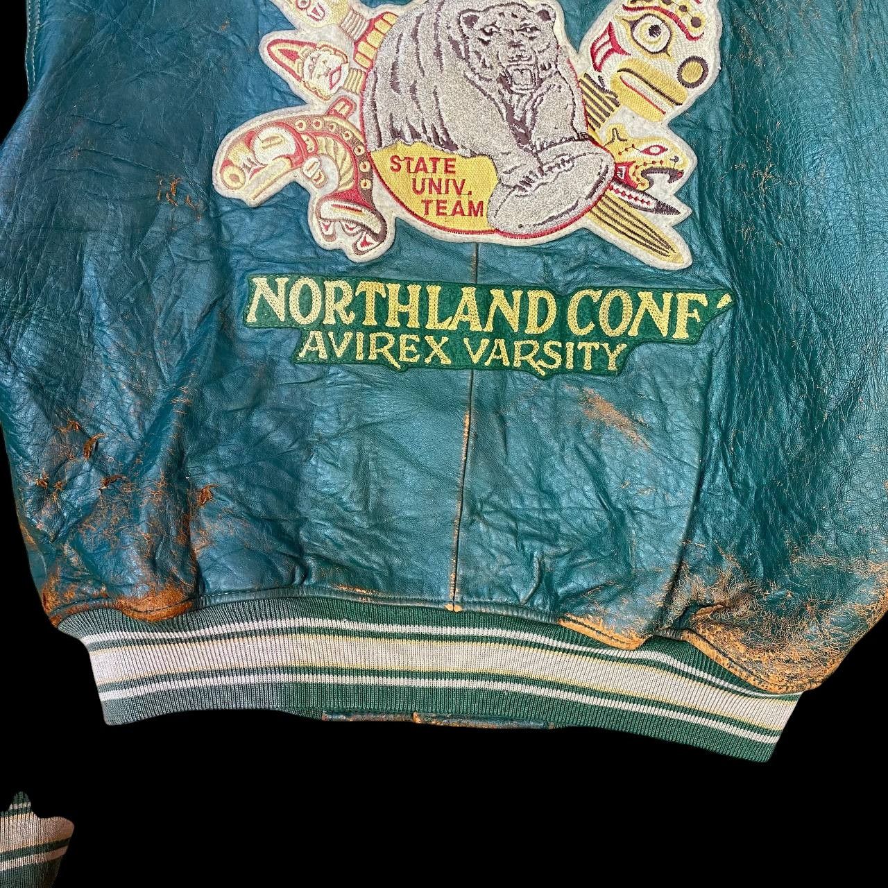 Avirex RARE AVIREX VARSITY TRASHED LEATHER ALASKIAN WIND BEAR Size US M / EU 48-50 / 2 - 7 Thumbnail