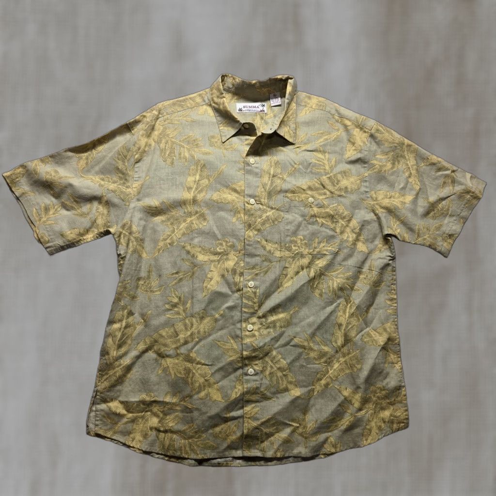 Vintage Summa Shirt Hawaiian Tan Leaves All Over Print Adult Men's XL Beige Cotton Blend Rayon Floral Casual Button-Up Short Sleeve Summer Spring Mens Size US XL / EU 56 / 4 - 1 Thumbnail