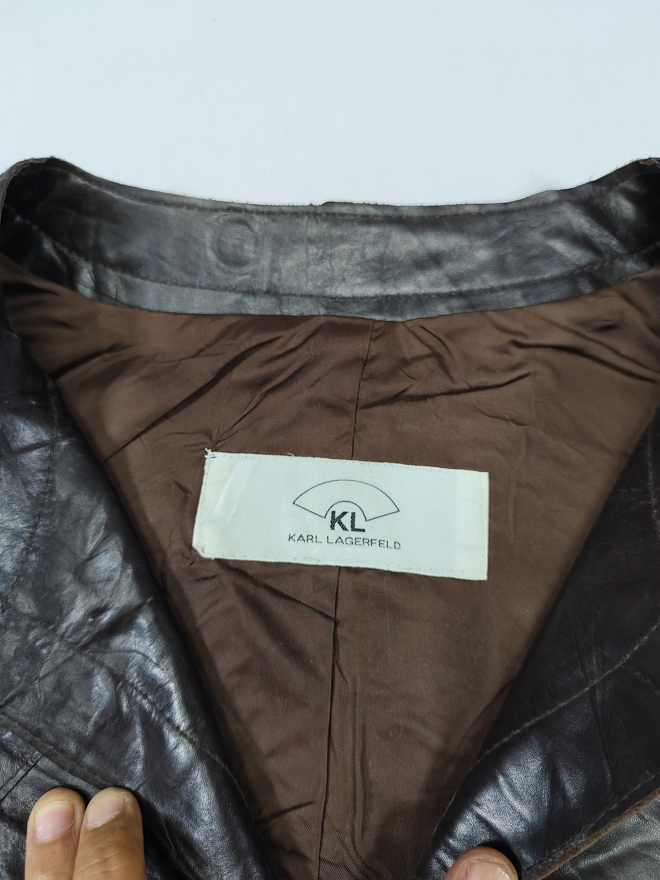 Karl Lagerfeld 90s Karl Lagerfeld- Archive Minimalist Moto Leather Jacket Size M / US 6-8 / IT 42-44 - 7 Thumbnail