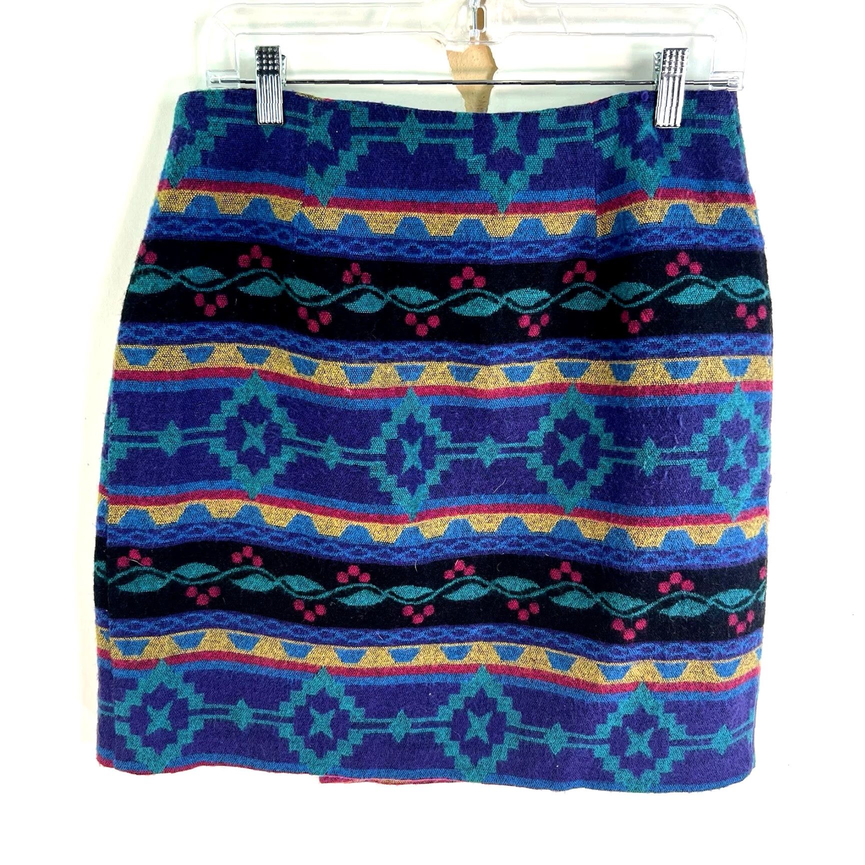 Vintage VINTAGE BonJour Aztec Geometric Wrap Skirt Womens Size 12 Midi Blue Casual Fashion Size 34" / US 12 / IT 48 - 4 Thumbnail