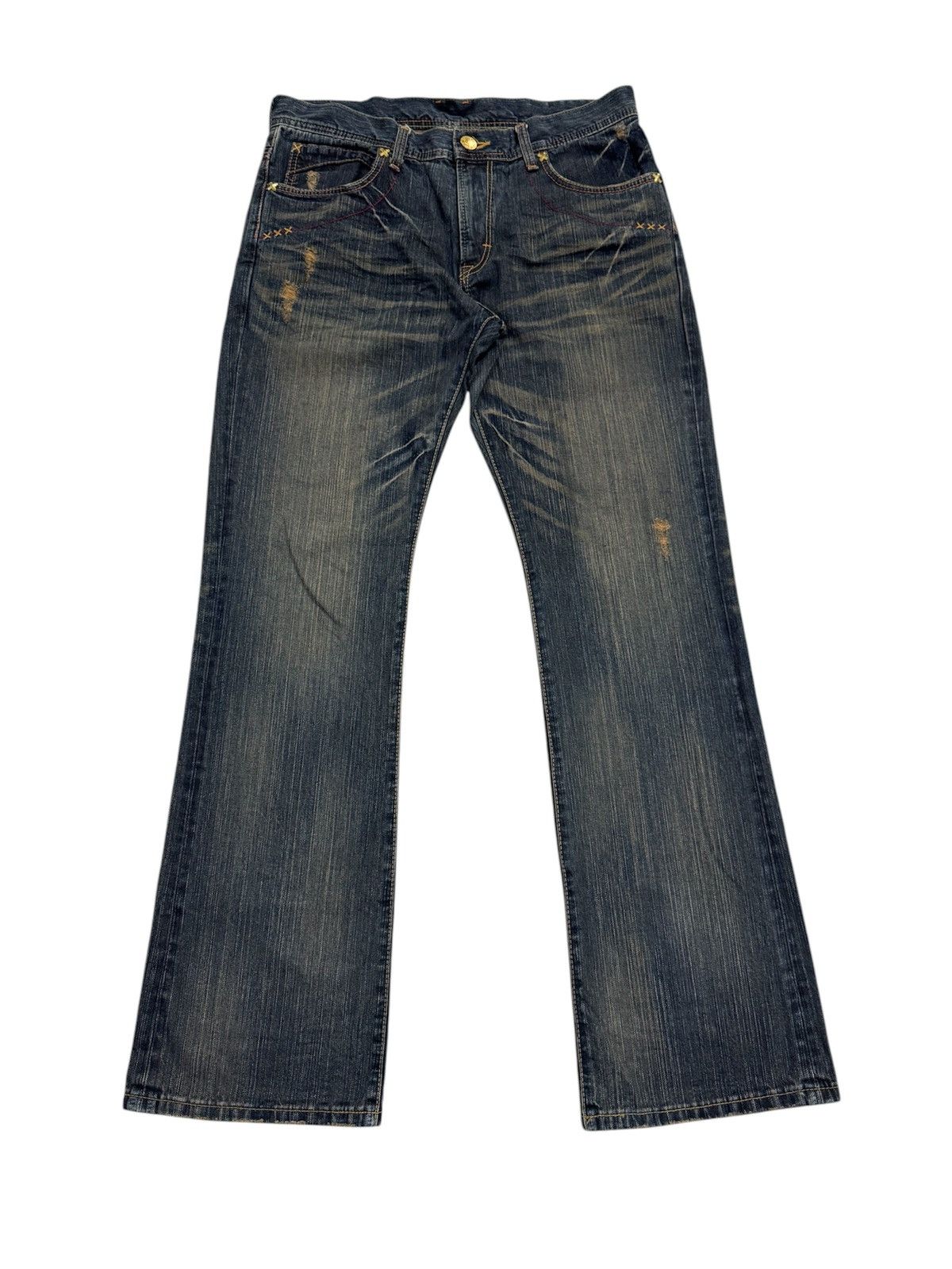 Lee VINTAGE LEE RIDER FLARED LEG DISTRESSED DENIM JEANS Size US 34 / EU 50 - 2 Thumbnail