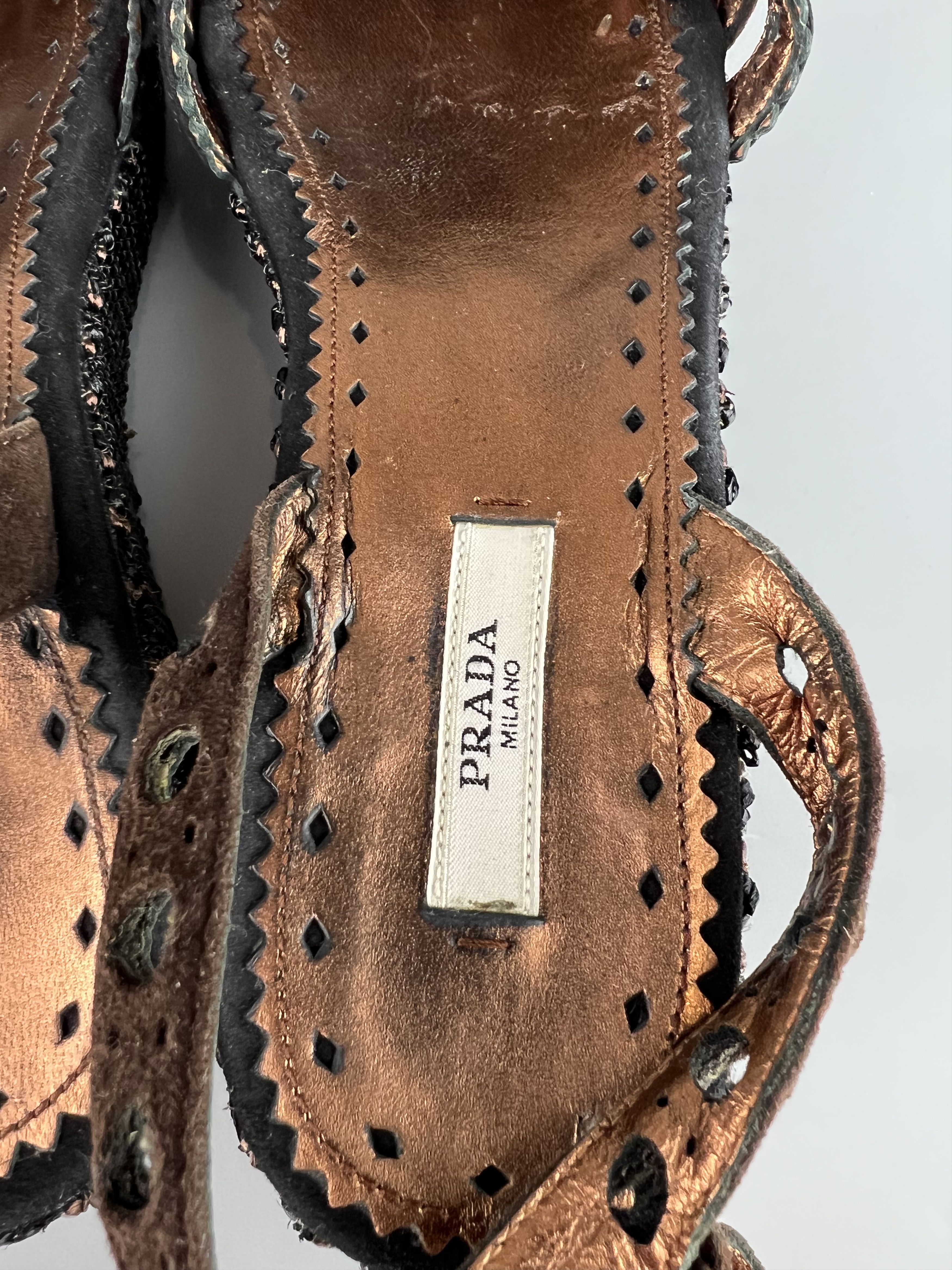 Prada Prada Women's Wedge Sandals Open Toe Ankle Straps Size 38 Size US 7 / IT 37 - 7 Thumbnail