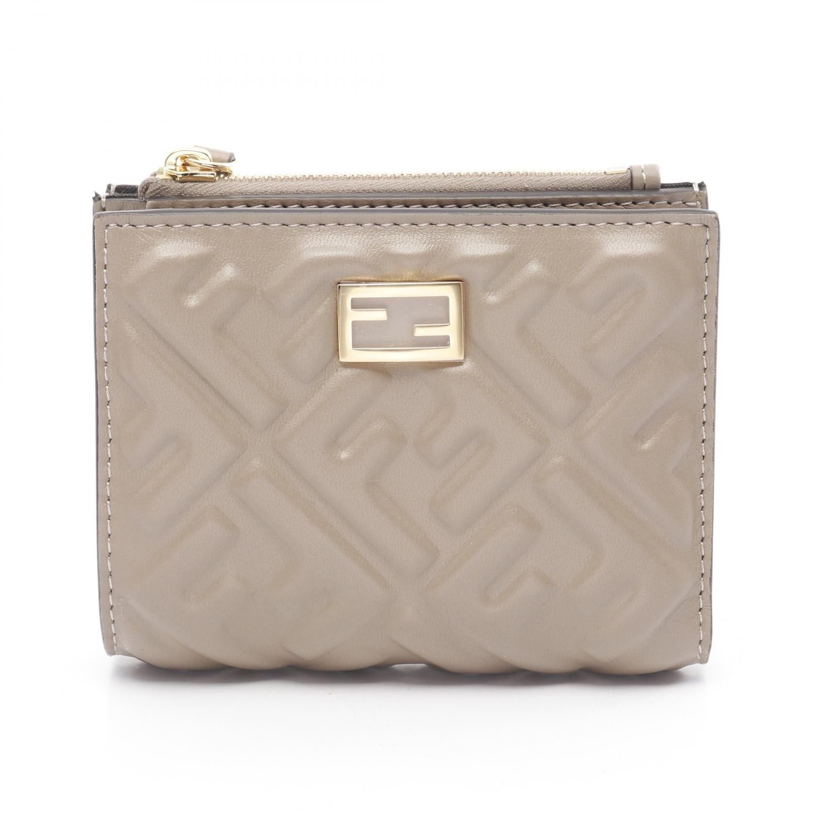 Fendi Fendi Slim Baguette Ff Pattern Bi-Fold Wallet Leather Beige Size ONE SIZE - 1 Thumbnail