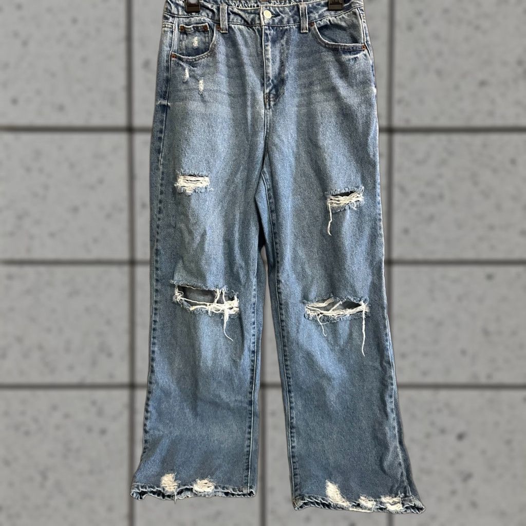 Vintage Vanilla Star 90's Skater Light Wash Ripped Wide Leg Jeans Size 9 Juniors Teens Blue 90s Theme Wide-Leg Jeans Accessories Not Included Size 30" / US 8 / IT 44 - 1 Thumbnail