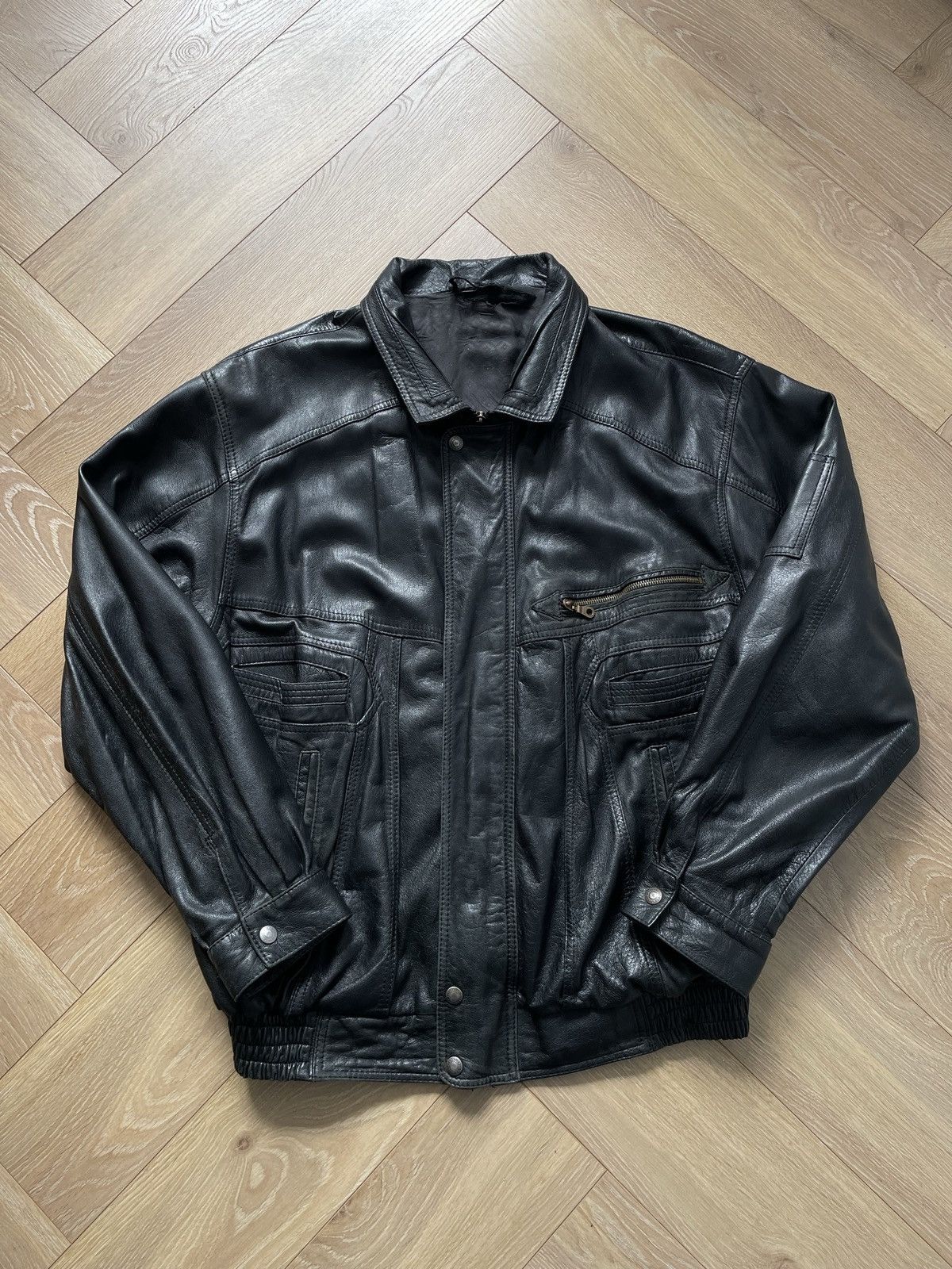 Vintage Vintage Y2k Black Real Leather Zip Bomber Jacket Avant Garde Size US XL / EU 56 / 4 - 1 Thumbnail