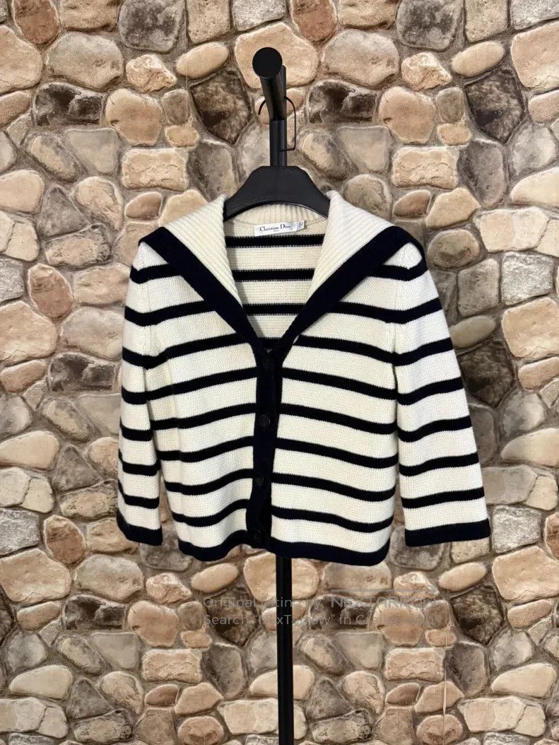 Dior Dior Navy collar striped knitted cardigan coat Size XS / US 0-2 / IT 36-38 - 2 Thumbnail
