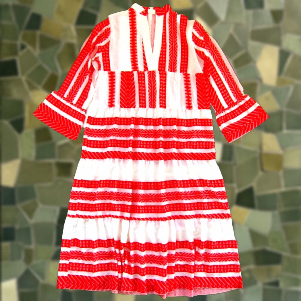 Vintage Silk & Salt Geometric V-Neck Long Sleeve Kaftan Maxi Dress Large Red Silk & Salt Geometric V-Neck Long Sleeve Kaftan Maxi Dress Large Red Size L / US 10 / IT 46 - 1 Thumbnail
