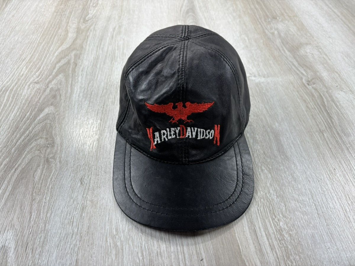 Vintage Mens leather cap Harley Davidson Size ONE SIZE - 2 Thumbnail