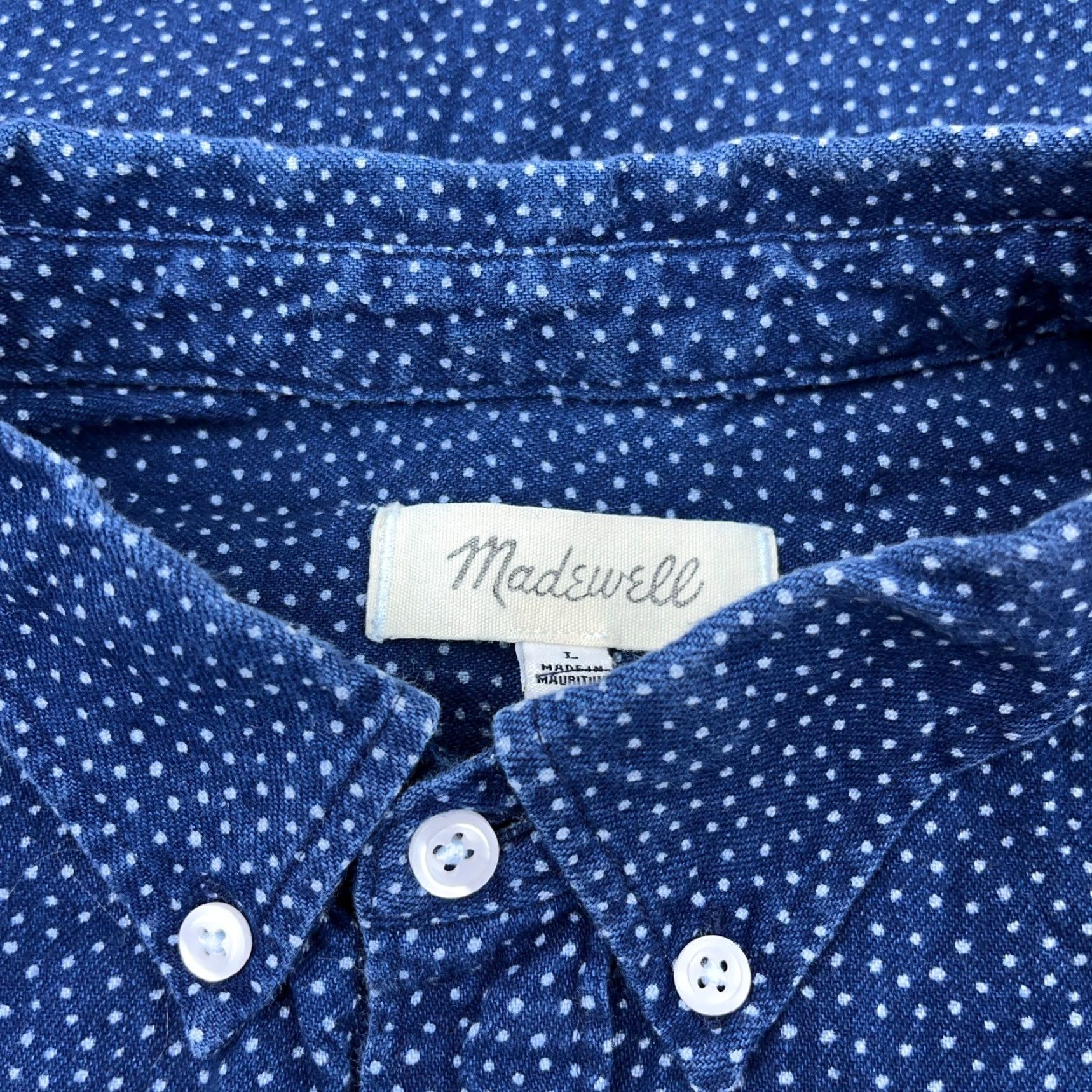 Madewell Madewell Shirt Men L Blue Spotted Button Up Flat Pocket Casual Camp Adult Size US L / EU 52-54 / 3 - 4 Thumbnail