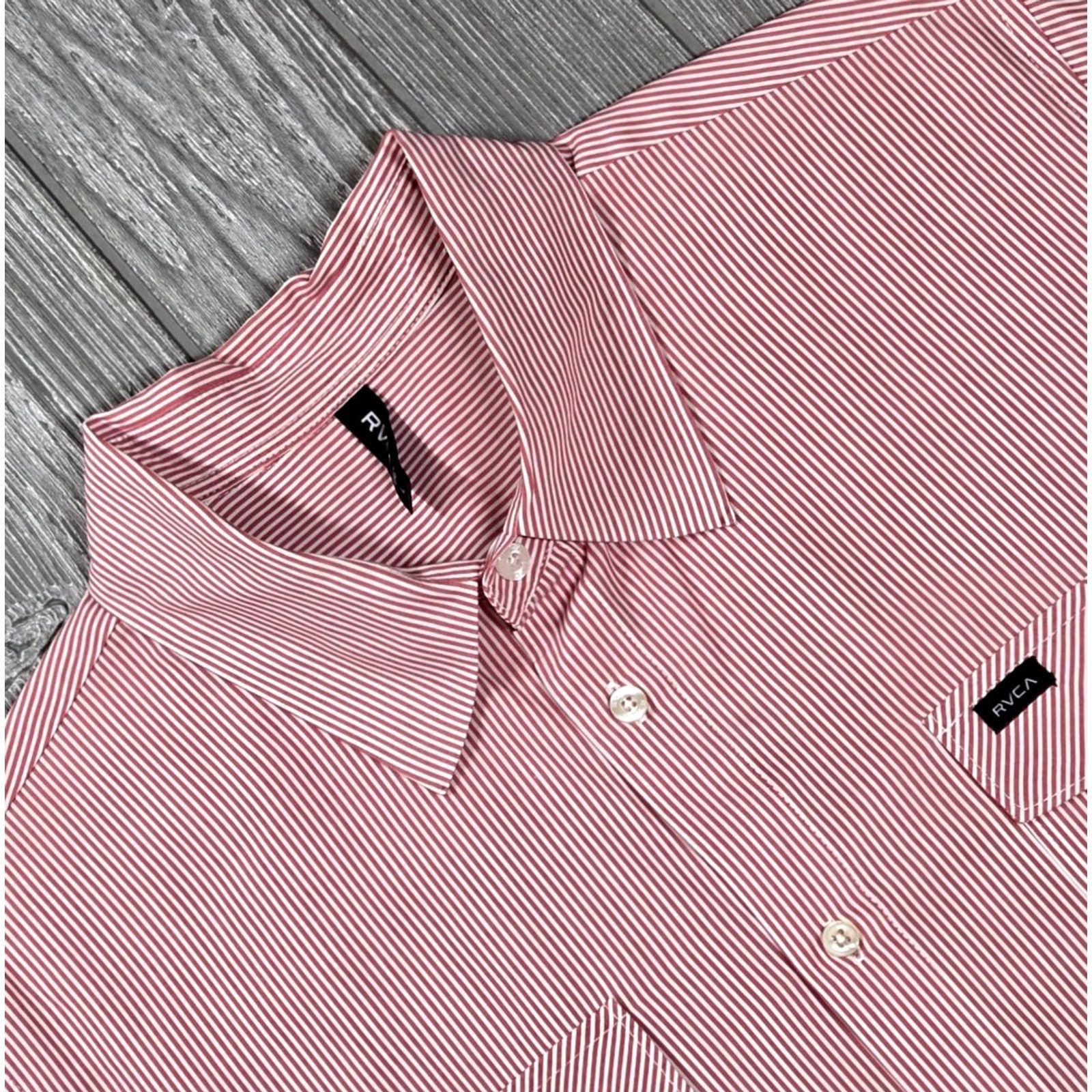 RVCA RVCA Button-Up Shirt Men L Pink White Short Sleeve Striped Poplin Casual Size US L / EU 52-54 / 3 - 6 Thumbnail