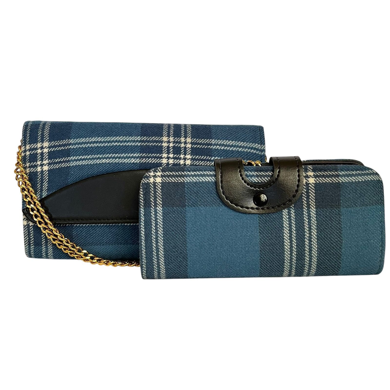 Vintage Vintage Brown's of Bermuda Blue Wool Tartan Handbag & Wallet Size ONE SIZE - 1 Thumbnail