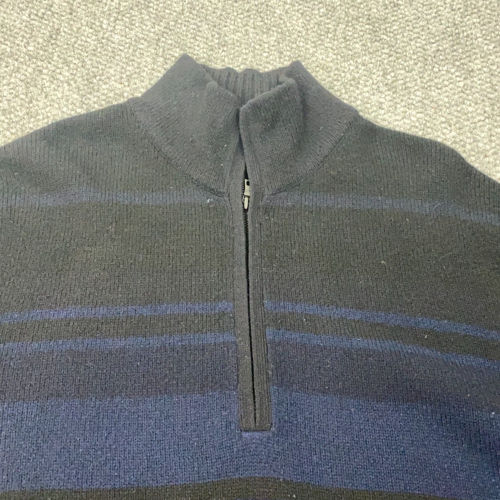 Banana Republic Banana Republic Sweater Mens XL Gray Striped 1/4 Zip Pullover Wool Cashemere Mock Neck Size US XL / EU 56 / 4 - 3 Thumbnail