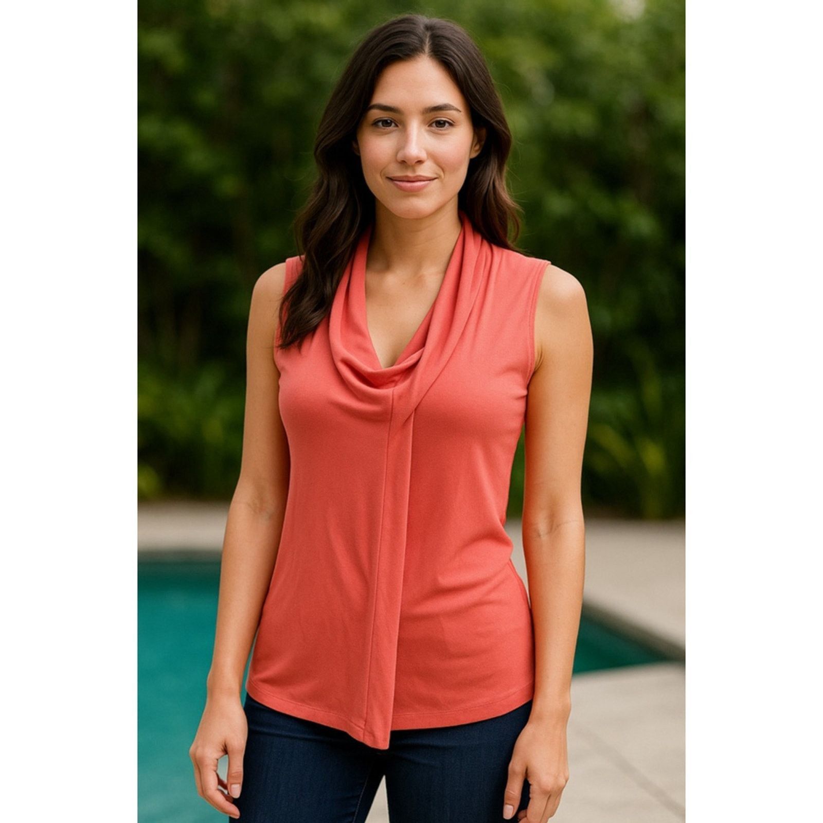 Other J.M. Fleurette Coral Draped Neck Sleeveless Blouse Size M Size M / US 6-8 / IT 42-44 - 1 Thumbnail