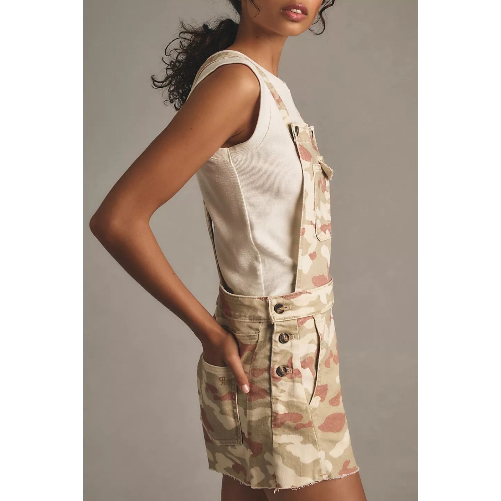Anthropologie NWT Pilcro Camo Overalls Romper $118 X-SMALL Green Size 26" / US 2 / IT 38 - 2 Thumbnail