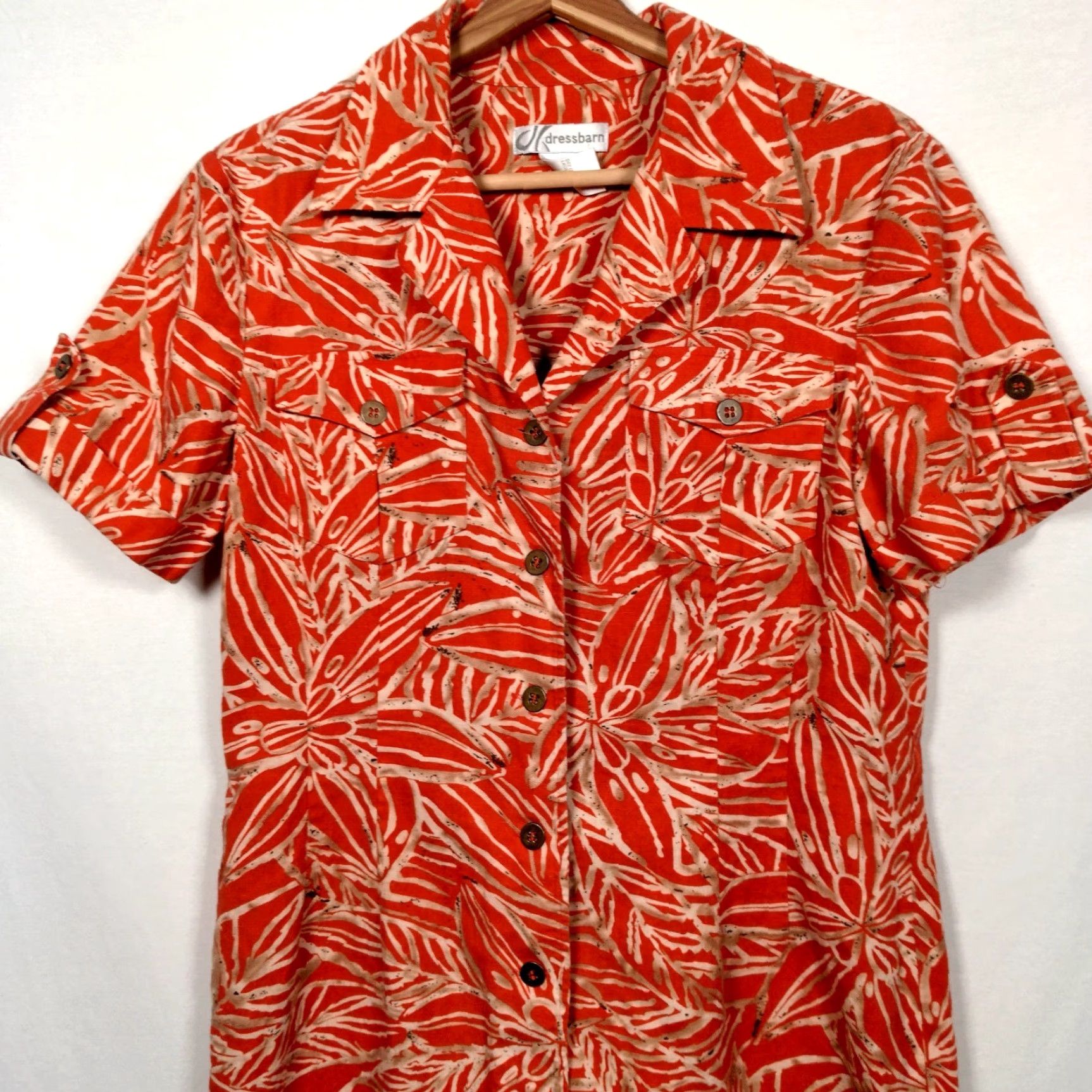 Vintage VINTAGE Dressbarn Shirt Dress Orange Floral Linen Rayon 10 Adult Medium White? Size L / US 10 / IT 46 - 6 Thumbnail