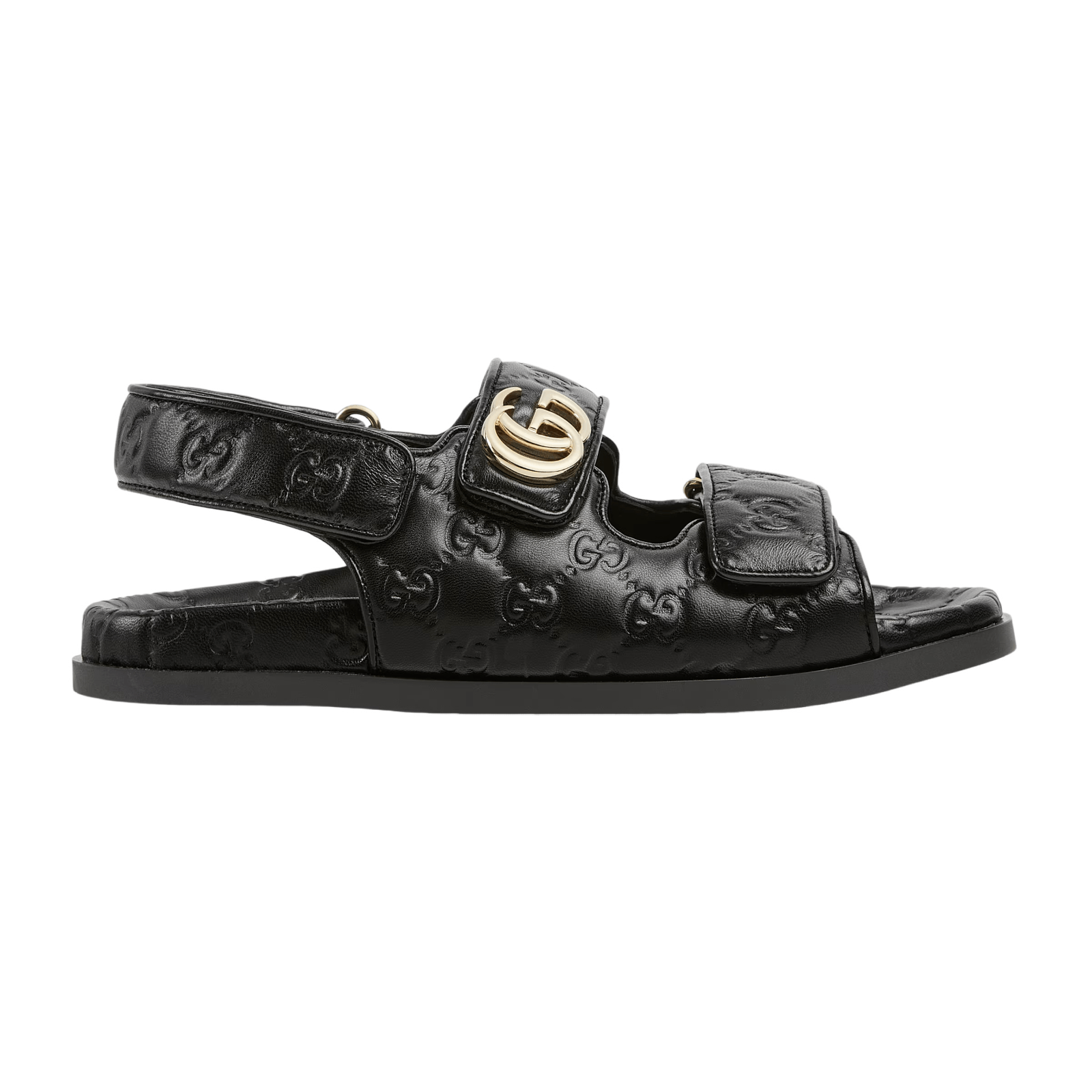 GUCCI Double G $1230 Black Leather Sandals New & Authentic