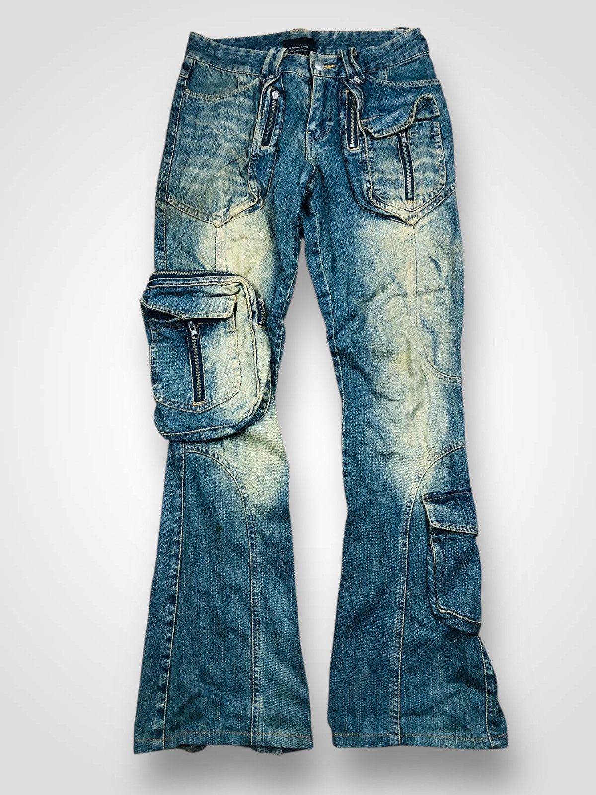 Japanese Brand Lav Y2k Multi-Pocket Cargo Flare Jeans (37) Size US 29 - 1 Thumbnail