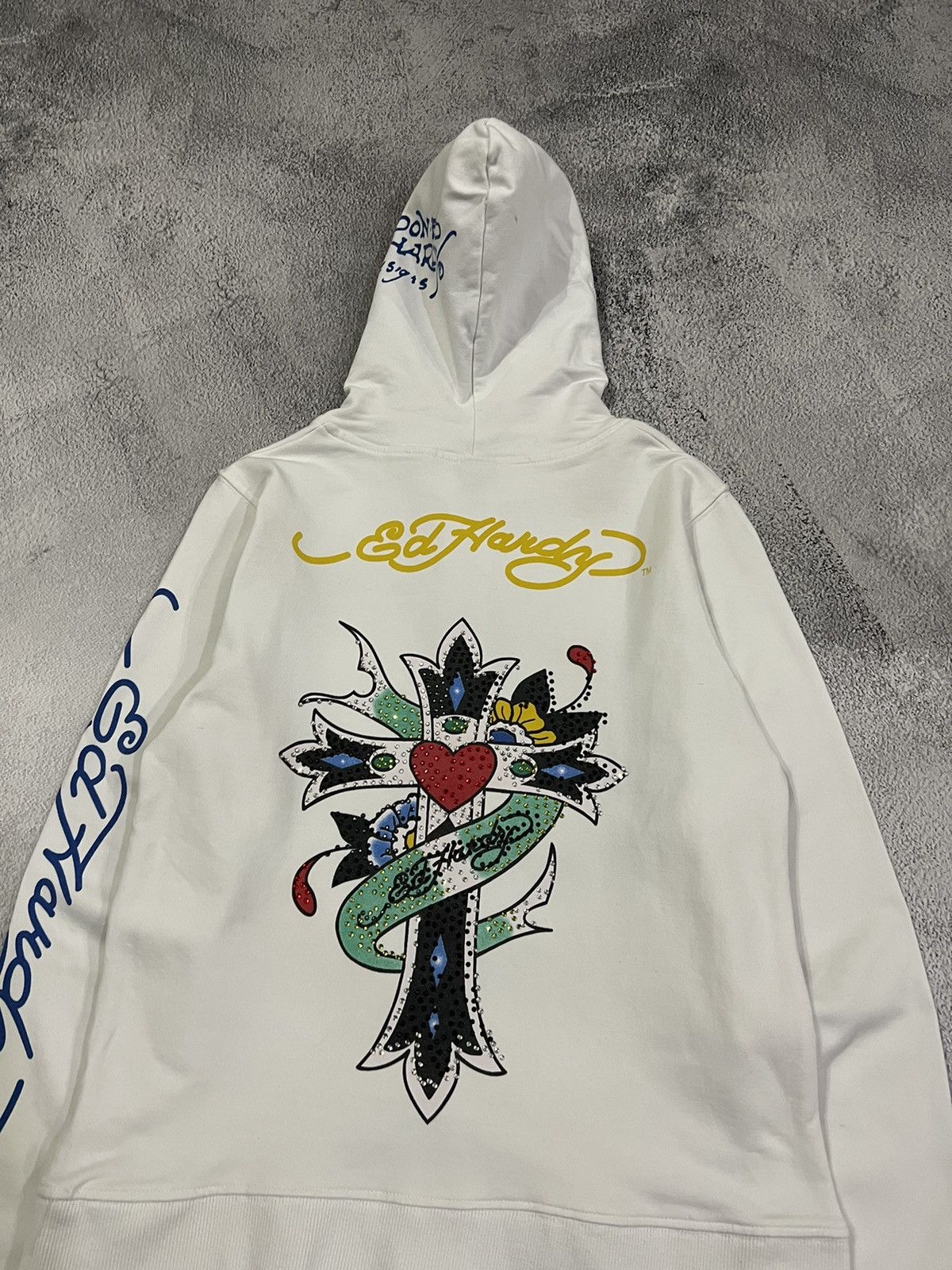 Christian Audigier × Ed Hardy × Vintage Vintage Y2k Ed Hardy 🤍 Cross Tattoo ❤️ Zip Hoodie 00’s Size S / US 4 / IT 40 - 9 Thumbnail