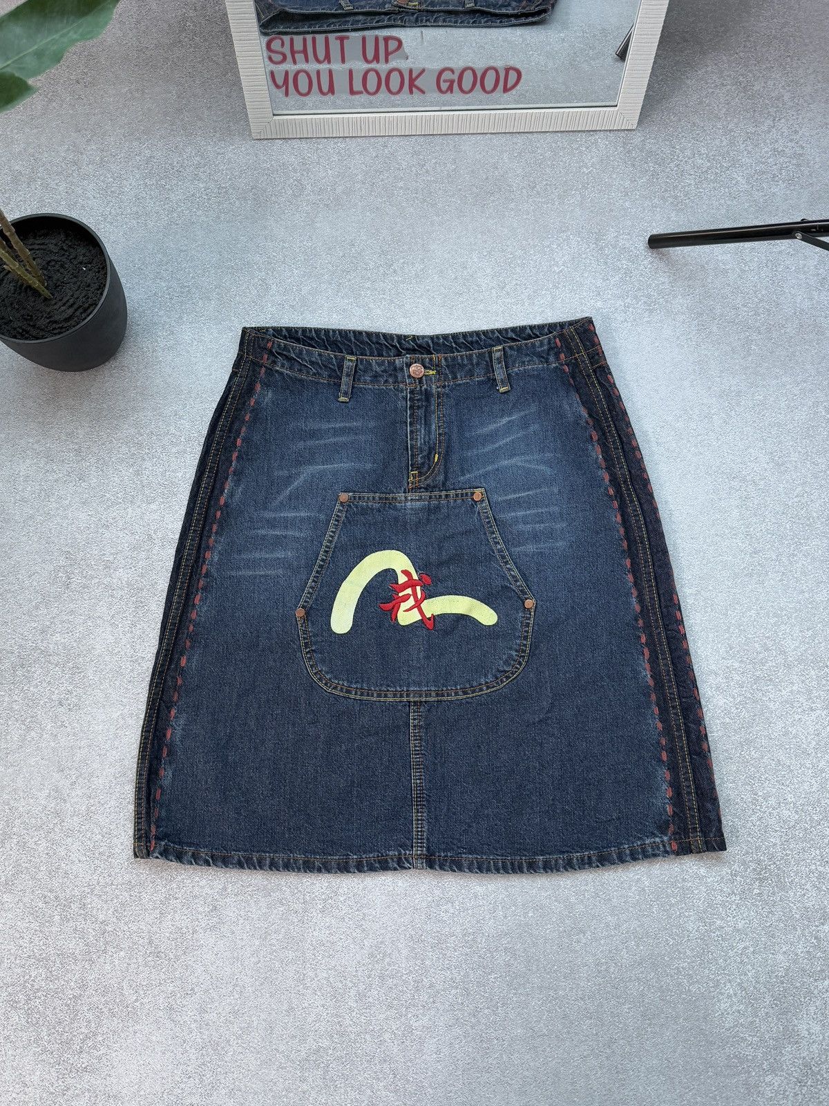 Evisu Evisu Denim Skirt Vintage Womens Y2K Blue Button Japan Style Size 31" - 2 Thumbnail