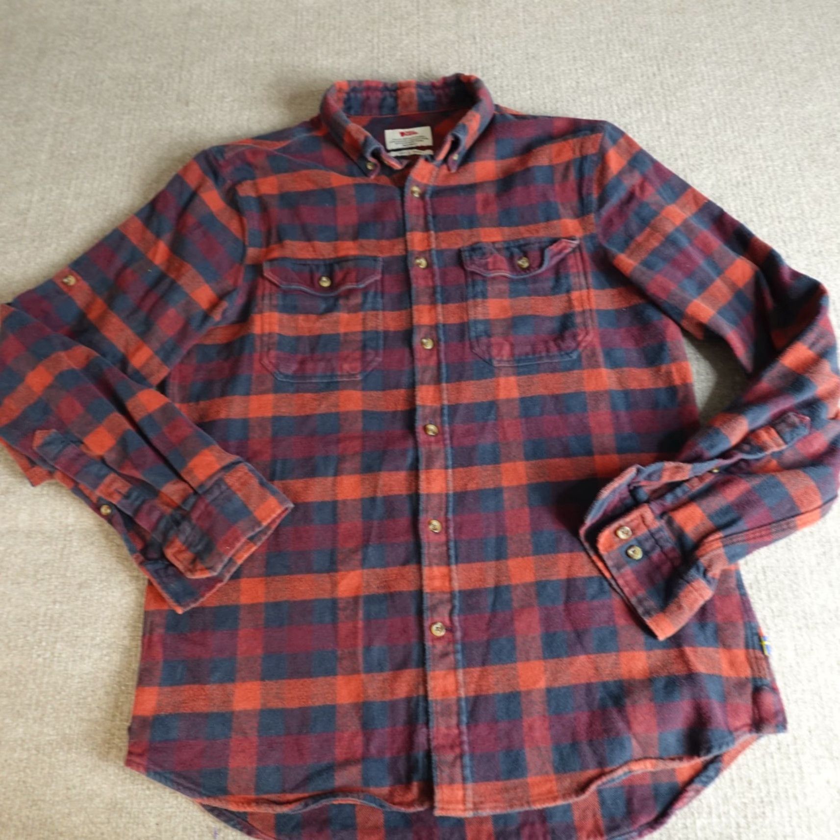 Vintage Fjallraven Mens Shirt L Orange Blue Plaid Flannel Slim Fit Button-Up Casual Travel Jacket? No, keep to original words. Size US L / EU 52-54 / 3 - 3 Thumbnail