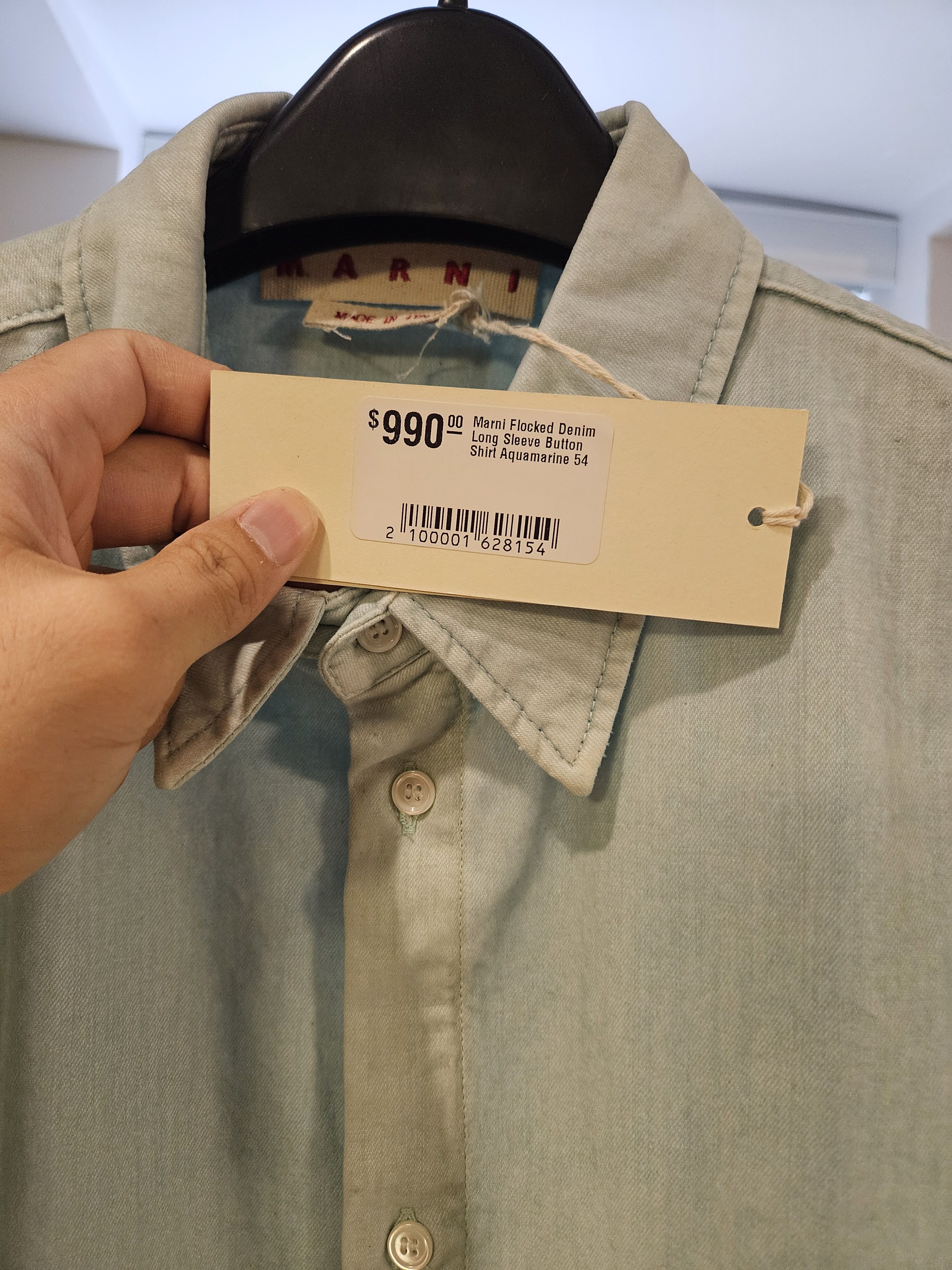 Marni (CLEAN OUT) Marni Flocked Denim Overshirt 'Aquamarine' XL Size US XL / EU 56 / 4 - 11 Thumbnail