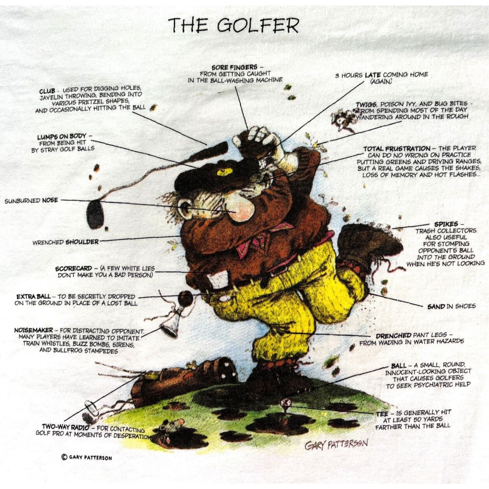 Vintage VINTAGE Men's The Golfer T-Shirt Gary Patterson 90s Made in USA XL White Screen Stars Best Golf 90s Mens Shirts Print Size US XL / EU 56 / 4 - 3 Thumbnail
