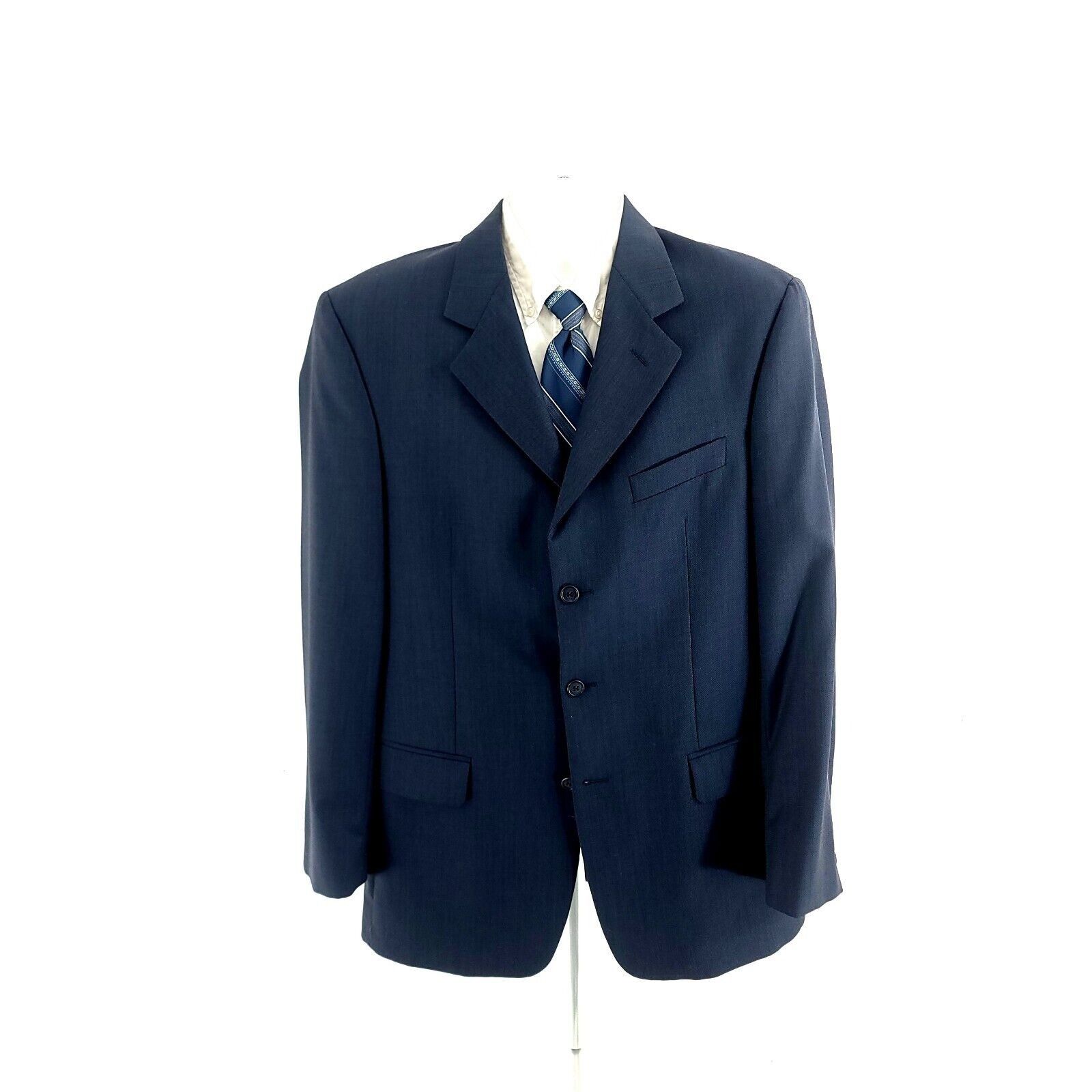 Robert Villini Roberto Villini Italy Zignone Wool 3 Button Sharkskin Blue B Size 42L - 4 Thumbnail