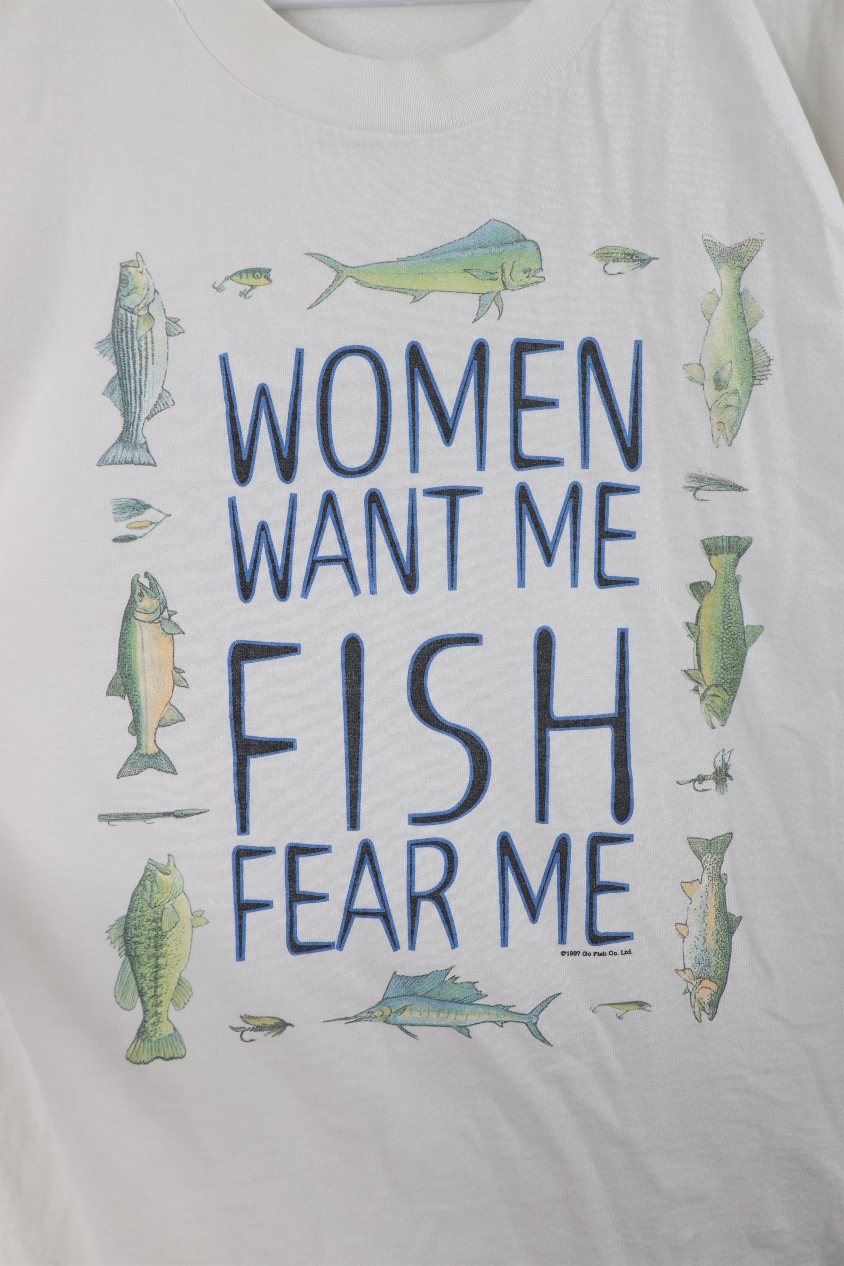 Vintage Vintage 90s Streetwear Women Want Me Fish Fear Me T-Shirt Size US XL / EU 56 / 4 - 4 Thumbnail