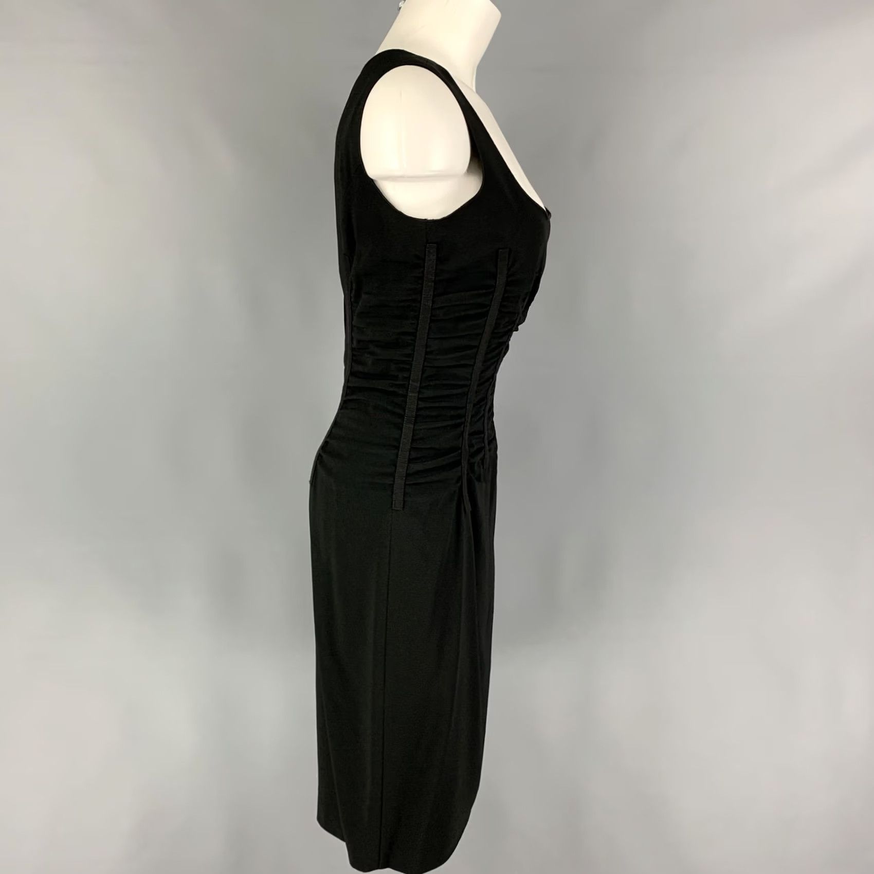 Dolce & Gabbana DOLCE & GABBANA Size 6 Black Acetate Blend Ruched Sleeveless Cocktail Dress Size M / US 6-8 / IT 42-44 - 3 Thumbnail