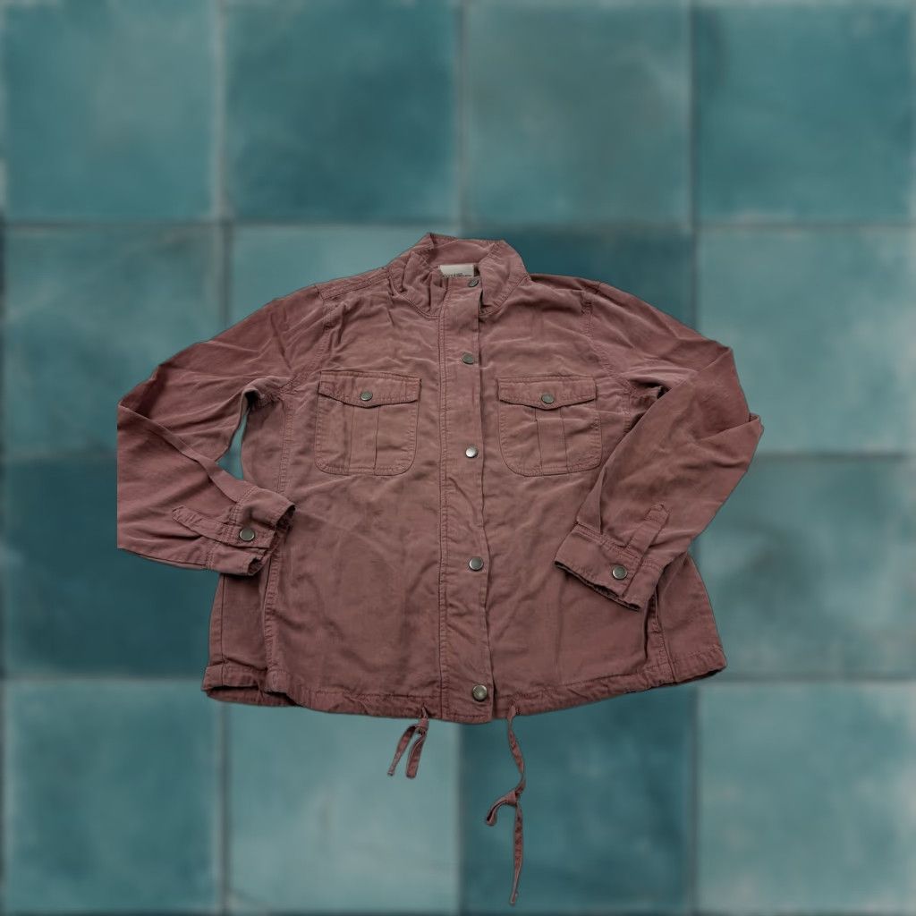 Vintage Bécool Jacket Womens Medium Pink Tencel Utility Military Snap Front Pockets Size M / US 6-8 / IT 42-44 - 1 Thumbnail