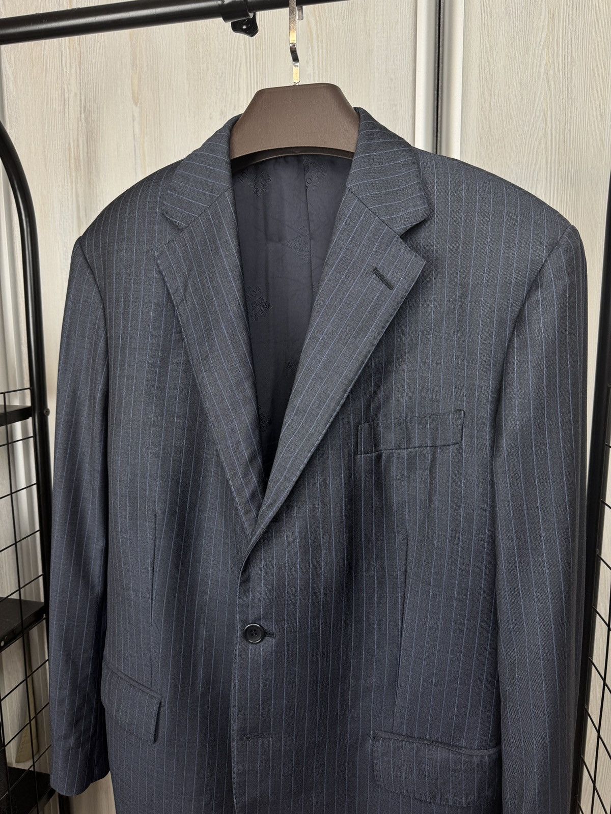 Boggi Boggi Milano vintage wool navy blue striped 3 button suit Size 46R - 3 Thumbnail